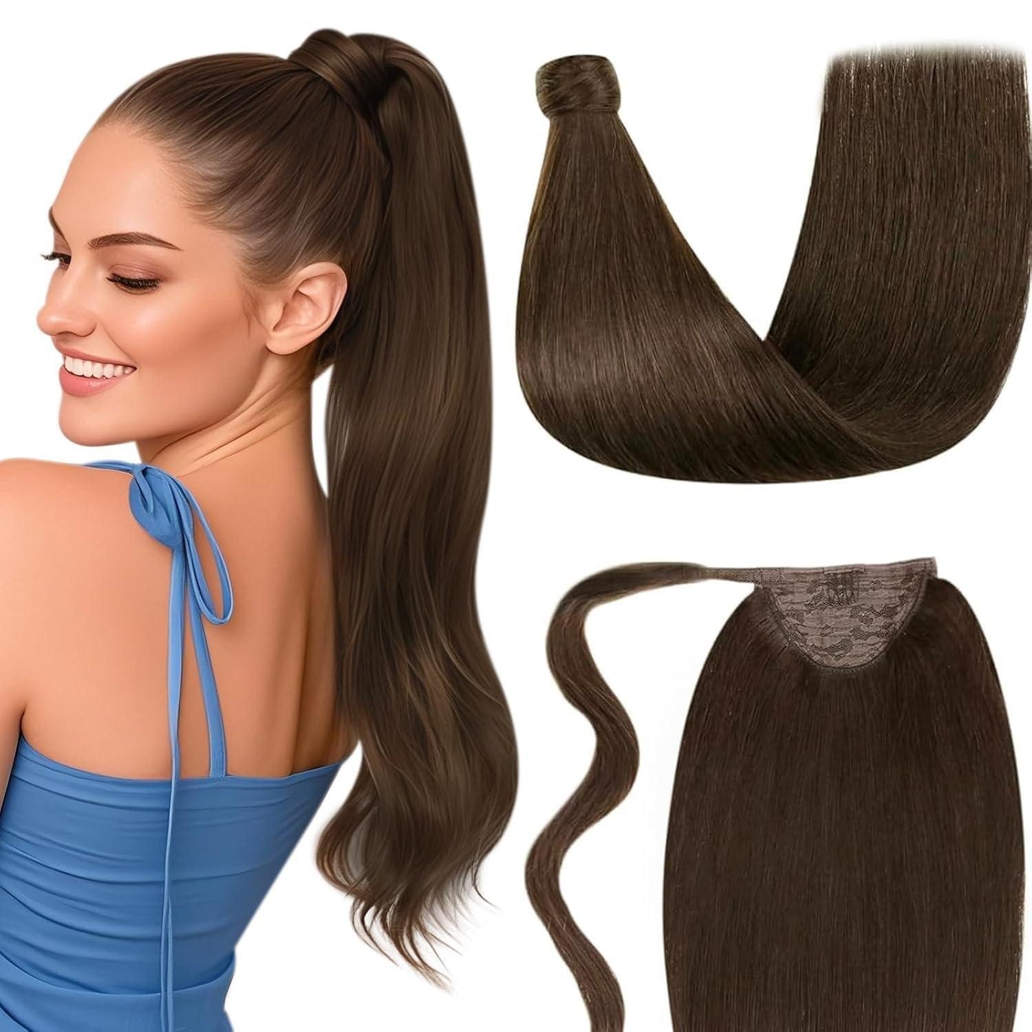 Echthaar-Extension Ponytail Extensions Haarteil Echthaar Remy Braun 45 cm P-#4