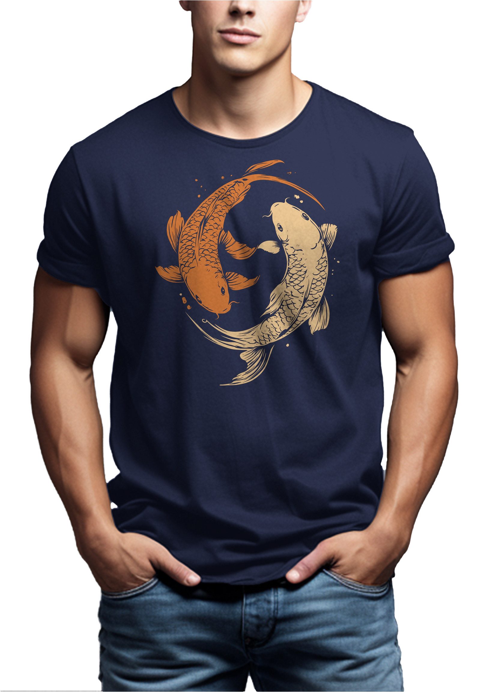 MAKAYA T-Shirt mit Yoga Motiv Yin Yang Print Angler Geschenke Fische Japan günstig online kaufen