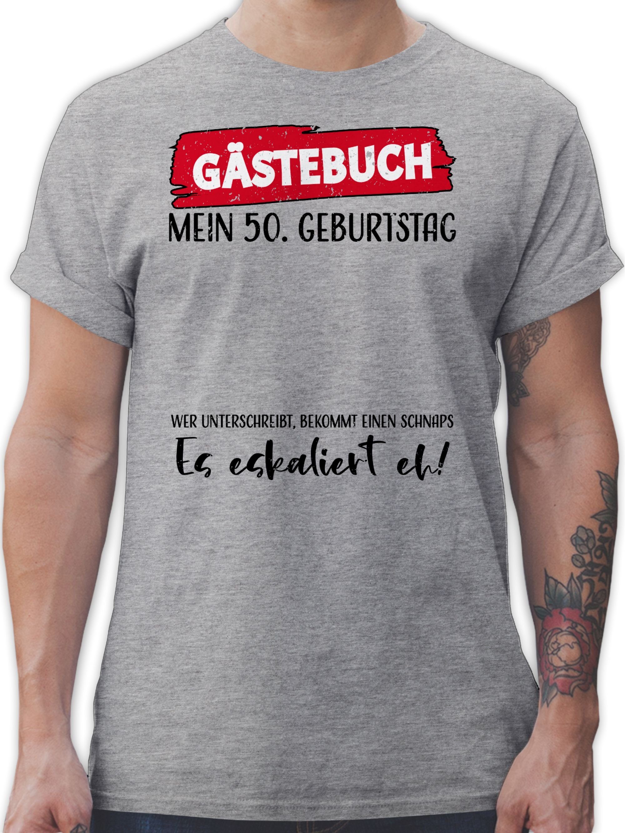 Shirtracer T-Shirt Gästebuch 50. Geburtstag Grau 50. Geburtstag meliert 01