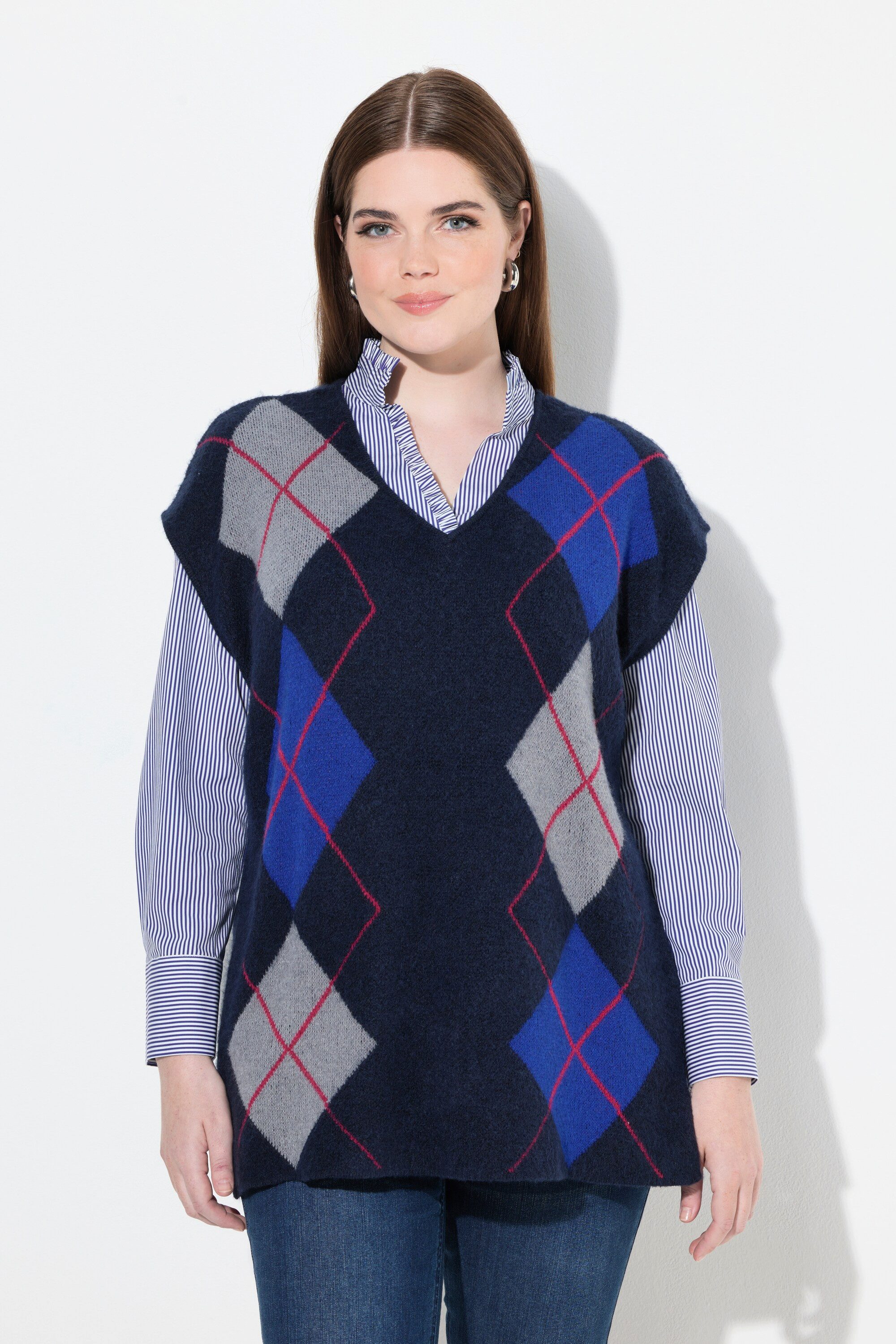 Ulla Popken Strickpullover Pullunder V-Ausschnitt Rhombenmuster ärmellos günstig online kaufen