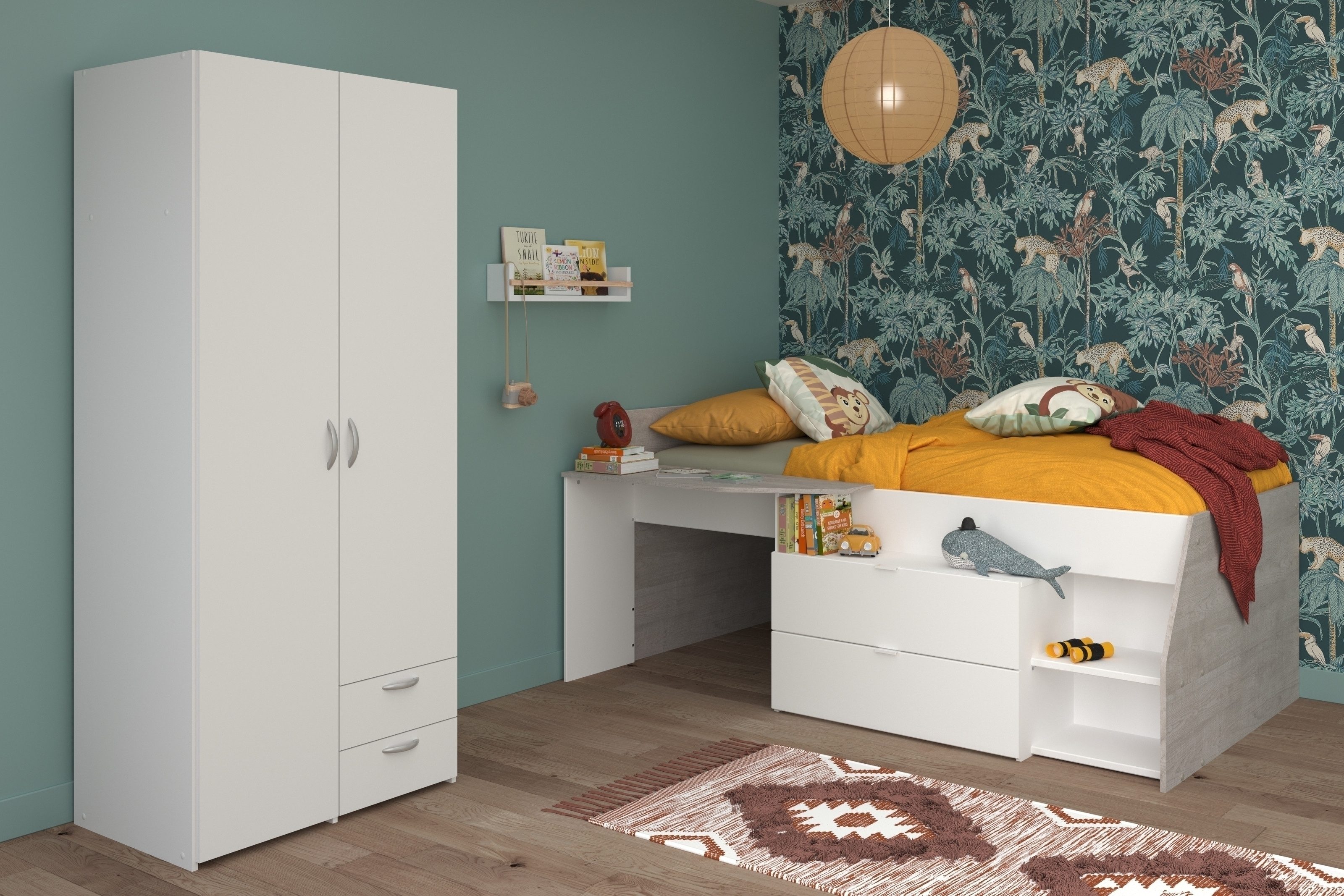 Parisot Jugendzimmer-Set Parisot Milky 14, 2-teilig, Bett, Kleiderschrank, in Weiss / Grey Loft