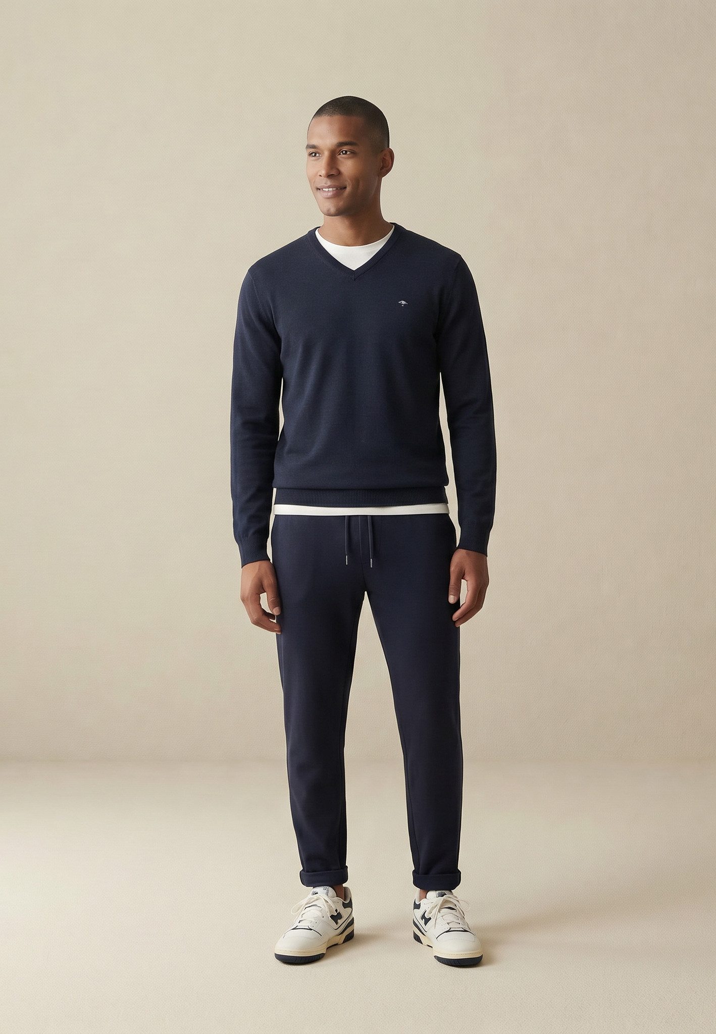 FYNCH-HATTON Strickpullover aus Baumwolle, mit V-Ausschnitt, bequeme Passform