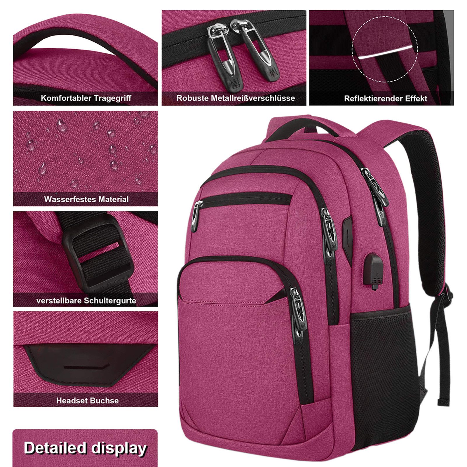 OKWISH Laptoprucksack Laptop Rucksäcke Schulrucksack Wasserbeständig Laptoptasche (Uni Tasche Businessrucksack Sportrucksack, Anti-Diebstahl, Backpack mit Lapto – Bild 5 von 5