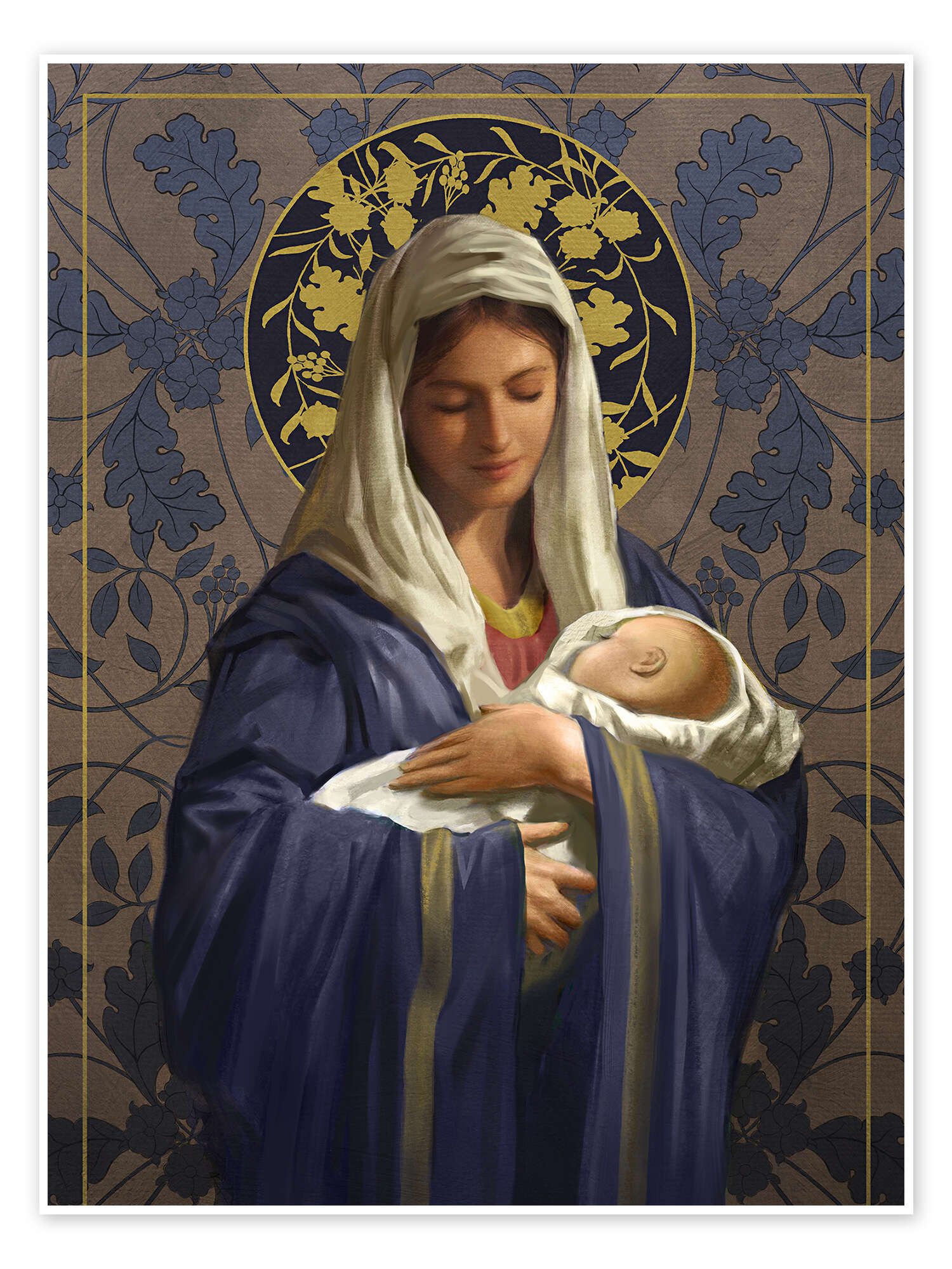 Posterlounge Wandbild Maria im blauen Umhang mit Jesuskind, Alan Lathwell, erhältlich als Poster, Leinwandbild, Wandsticker oder Acrylglasbild