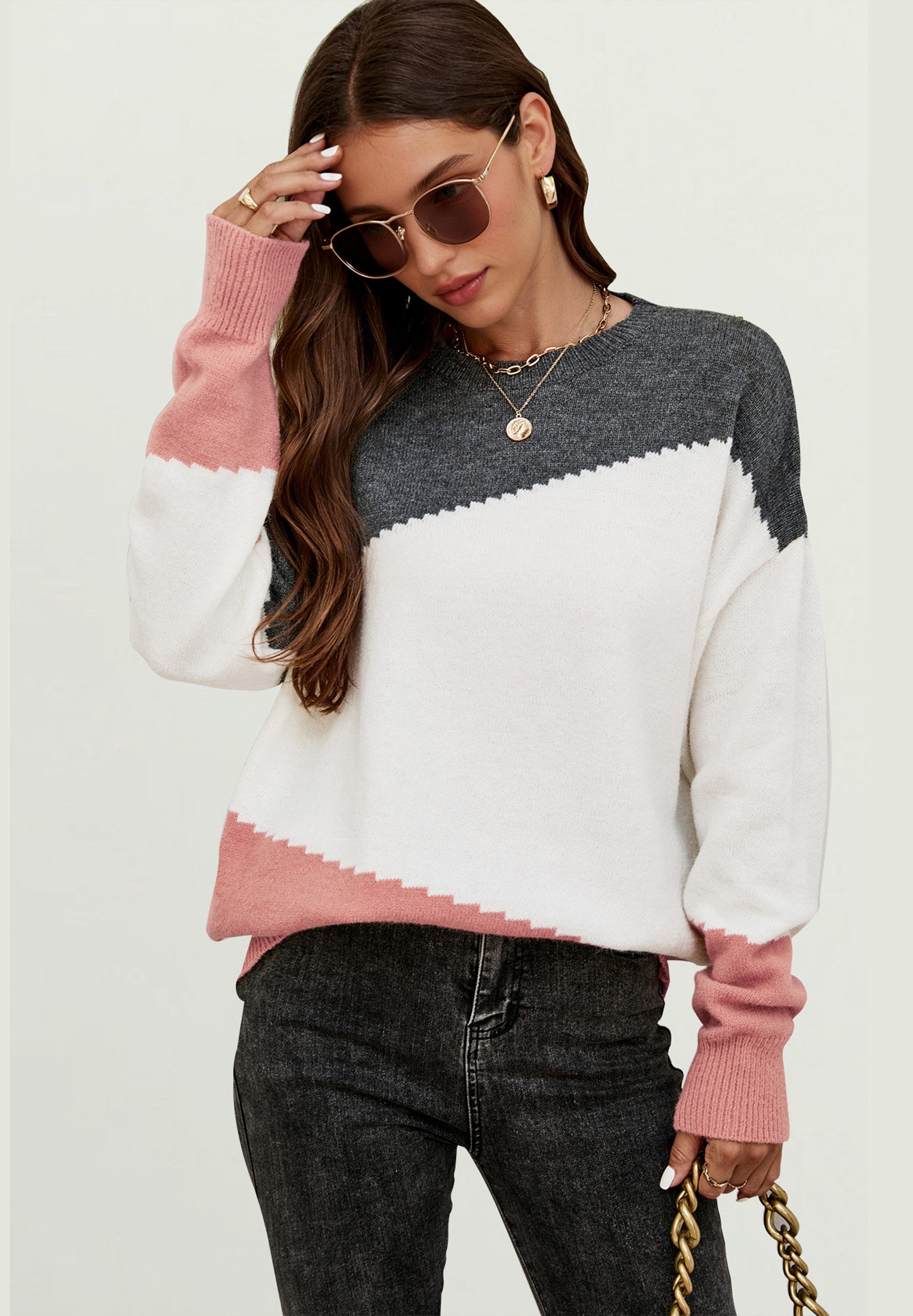 FS Collection Strickpullover Damen Strickpullover in Blockfarben – Einheits günstig online kaufen