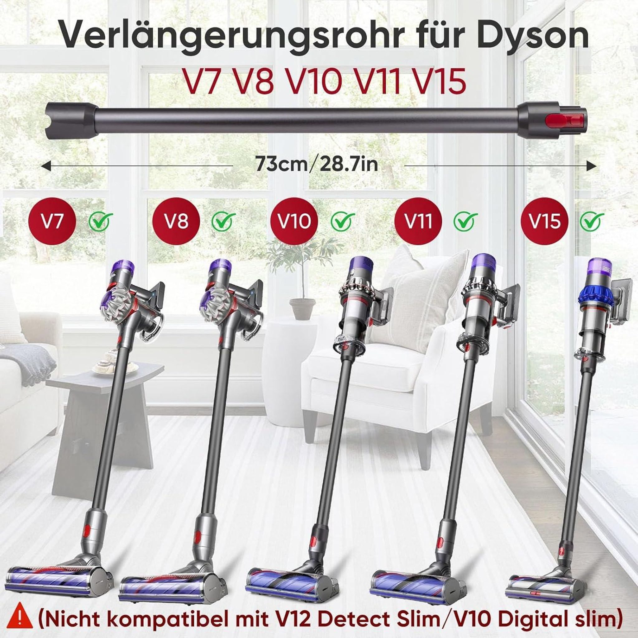 FELIXLEO Gardinenbefestigungen Ersatzteile Verlängerungsrohr für Dyson V11 V15 V10 V8 V7 Ersatzrohr Grau, (1-St) – Bild 2 von 5