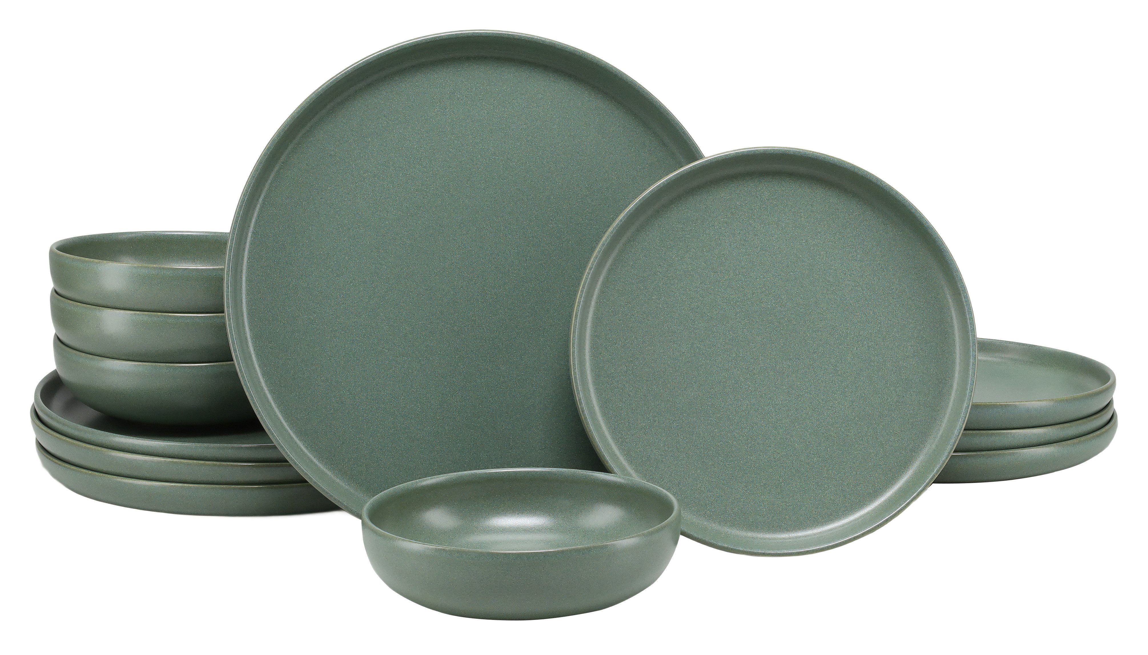 CreaTable Teller-Set Uno, Geschirr-Set, 12-tlg. (12-tlg), 4 Personen, Steinzeug, Seidenmatten, Spezialglasur, Klare Konturen mit sanften Rundungen