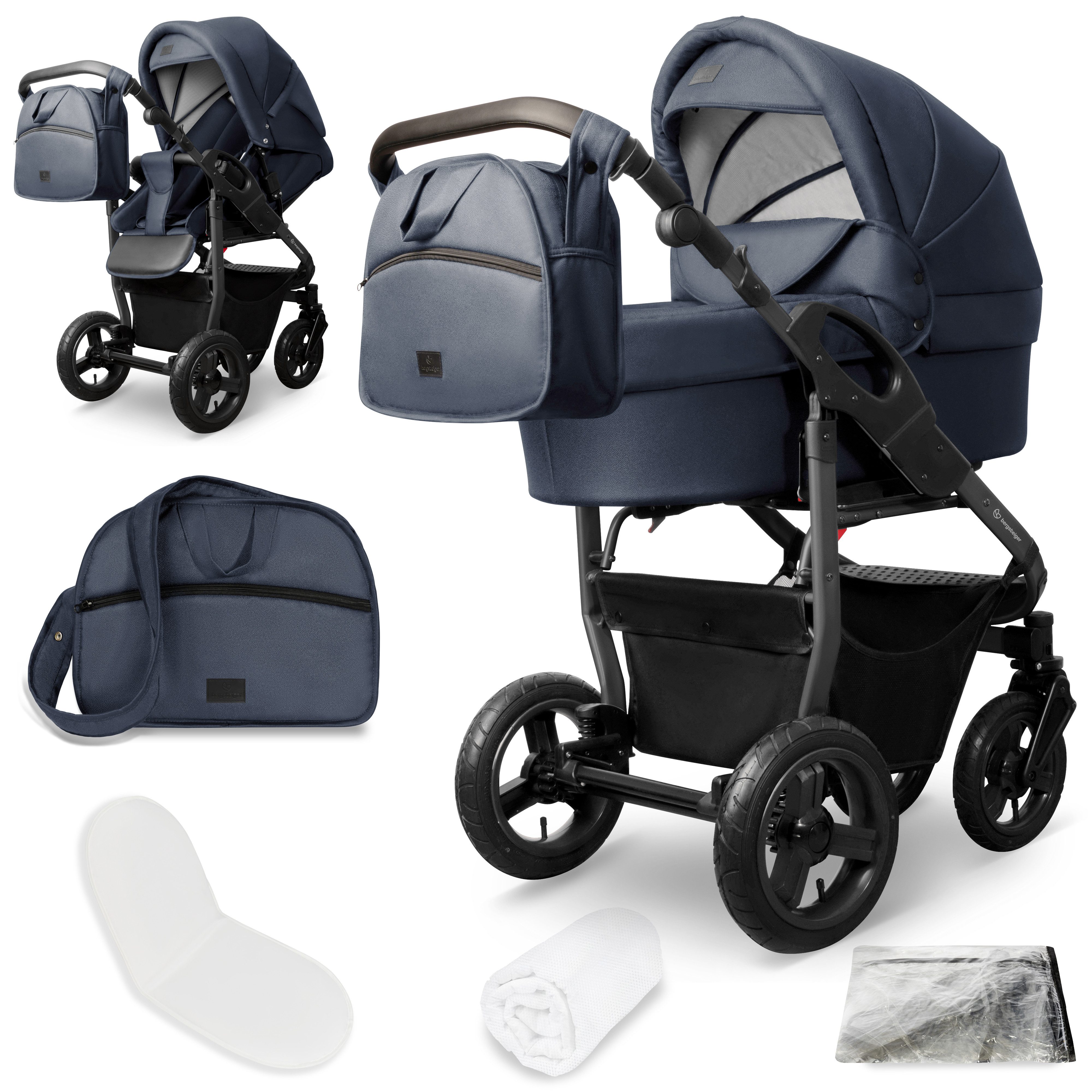 bergsteiger Kombi-Kinderwagen Babywagen Capri 3in1, Kombikinderwagen Komplettset, (10-tlg)