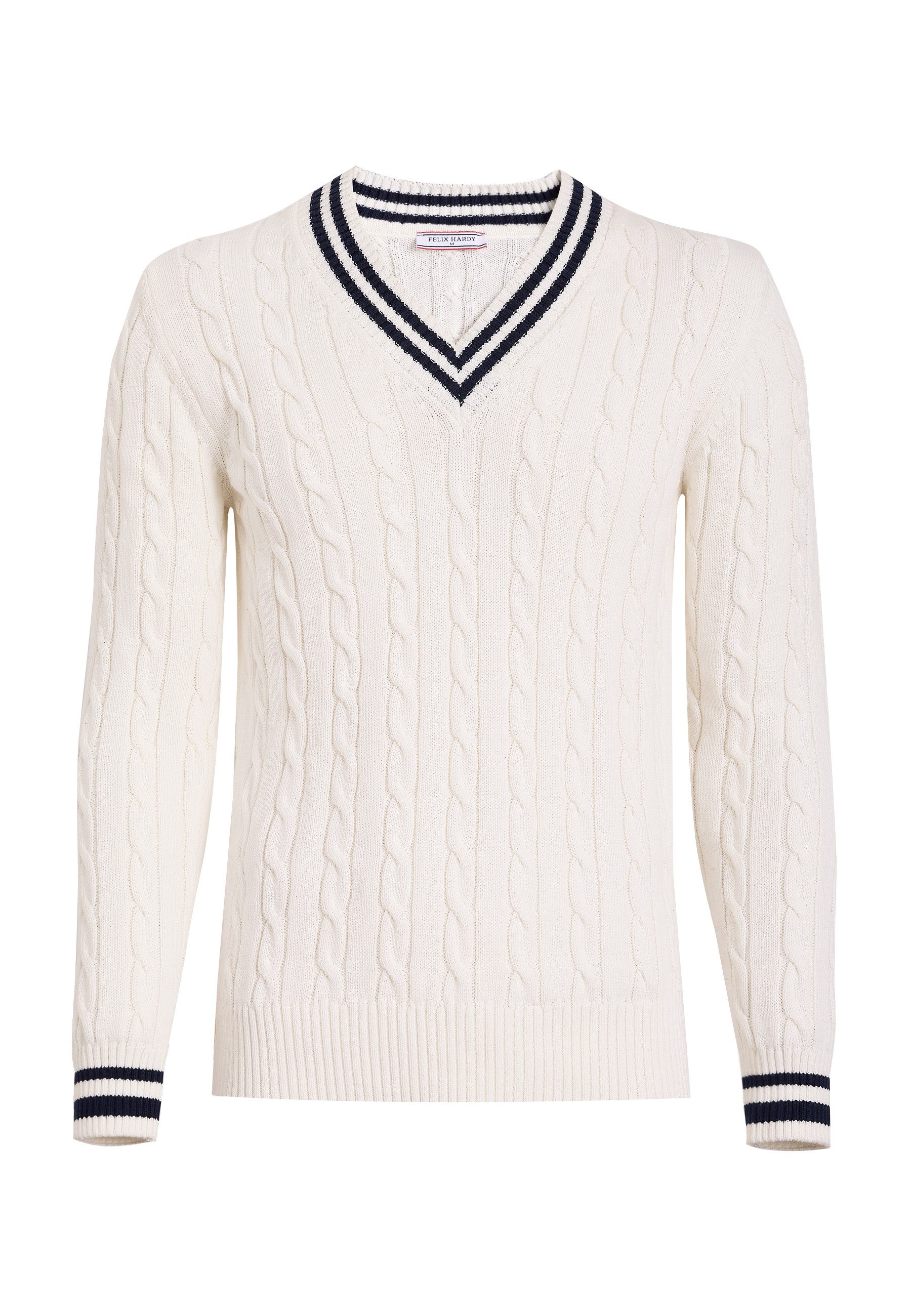 Felix Hardy V-Ausschnitt-Pullover Basic-Pullover mit V-Ausschnitt und Zopfmuster