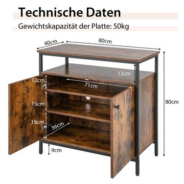 COSTWAY Sideboard, mit Türen und offenem Regal, Metallrahmen, 80 x 40 x 80 cm