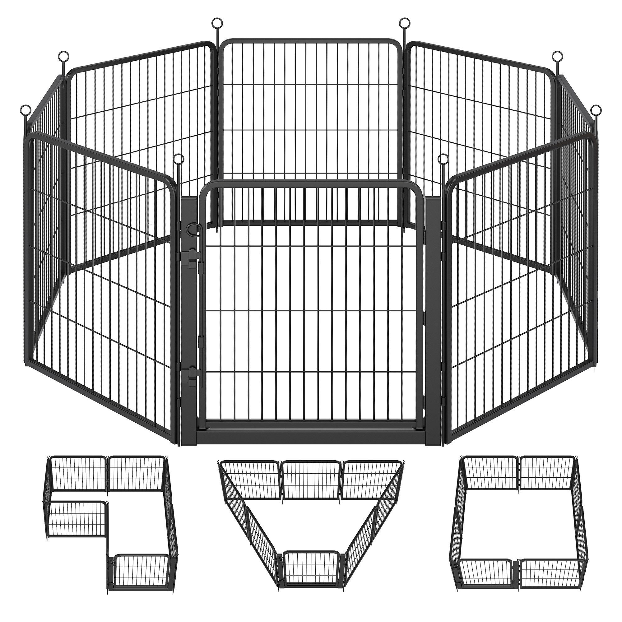 FEANDREA Freigehege Haustierlaufstall aus Rostfreiem Metall, mit Breiter Tür, Flexibel Formbar, 170 x 170 x 80 cm, für Indoor und Outdoor
