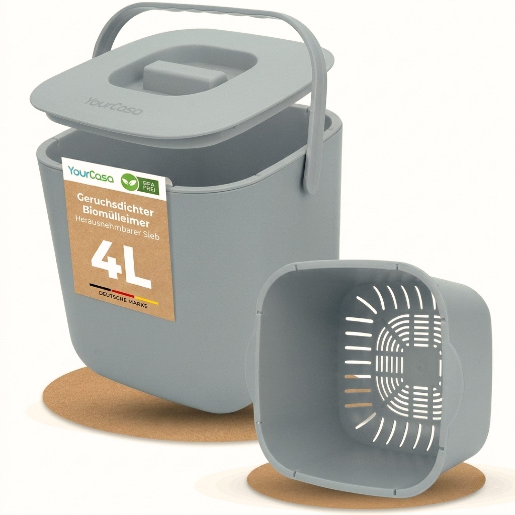 YourCasa Biomülleimer YourCasa® Biomülleimer Küche - Komposteimer für alltäglichen Biomüll, Mit Sieb, Spülmaschinenfest