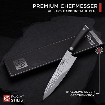 KOCHSTILIST by Kris Wu Kochmesser extra scharf, 20 cm, groß - Chefmesser, Küchenmesser, Messer, Santoku, X75-Carbonstahl-Plus (rostfrei)