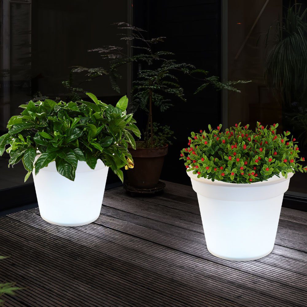 etc-shop Gartenleuchte, LED-Leuchtmittel fest verbaut, 2er Set LED Solar Leuchten Blumen Töpfe Außen Beleuchtungen