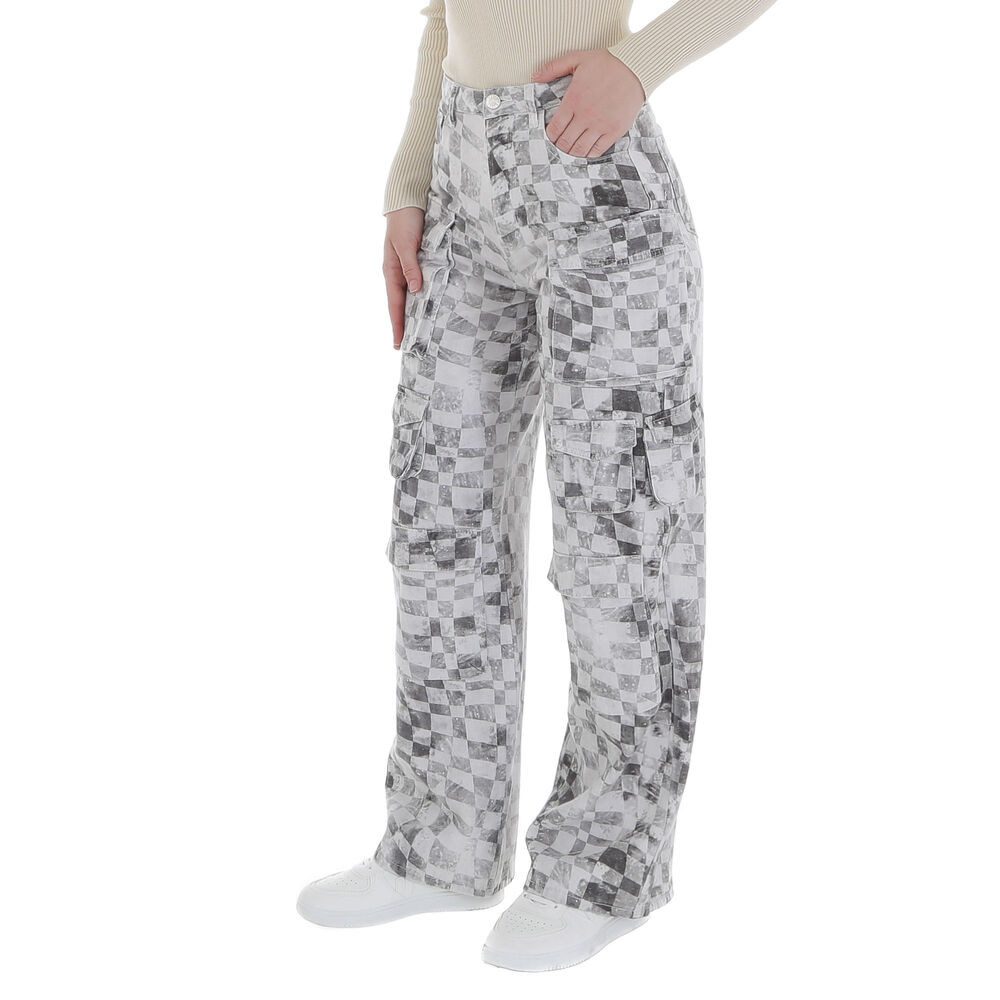 Ital-Design Cargohose Damen Freizeit (86537219) Kariert Stoffhose in Grau