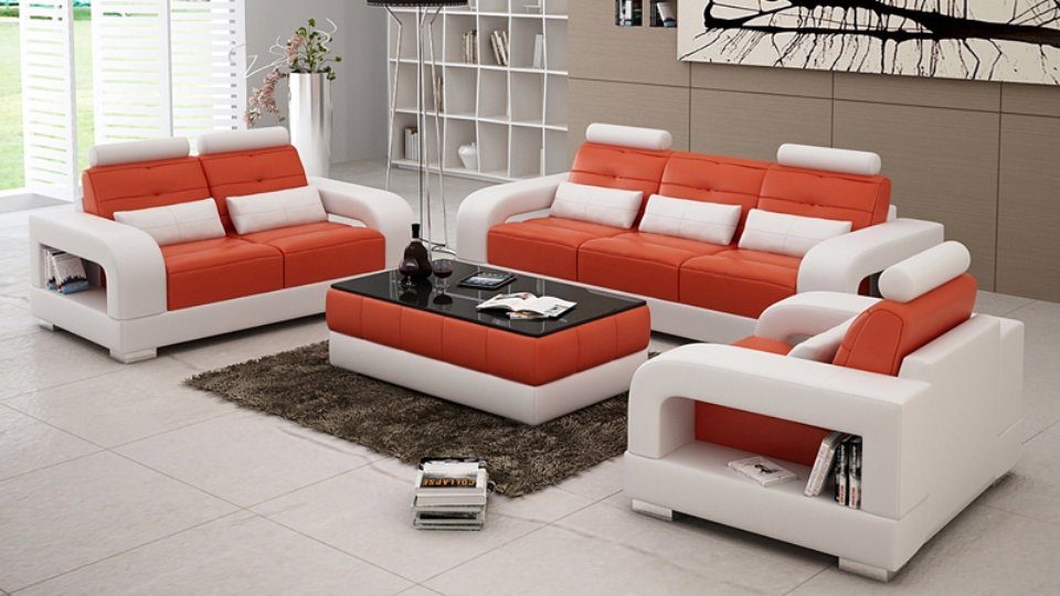 JVmoebel Sofa Moderne Leder Wohnlandschaft 3+2+1 Neu, Europe Sitzer in Braun-beige Made