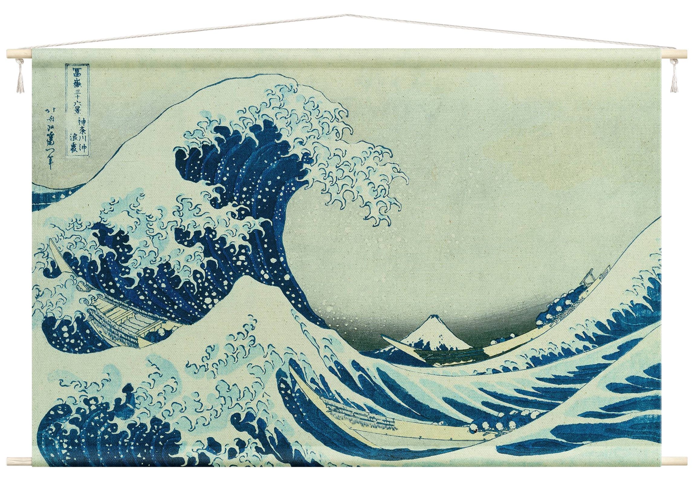 Bilderdepot24 Wandteppich modern Katsushika Hokusai Kunst Natur Städte Strand blau, rechteckig, Höhe: 2.6 mm, großes Wandbild aus Natur-Baumwolle Wandbehang Stoffbild Tuch Wollseil