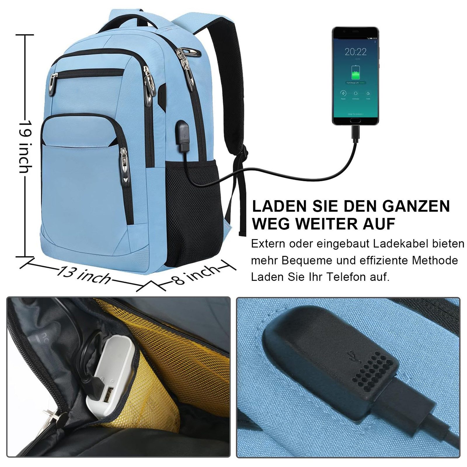 REDOM Laptoprucksack Laptop Rucksack Rucksäcke Schulrucksack Wasserbeständig Laptoptasche (Laptop Notebook Tasche Schule Uni Rucksack, 1-tlg., Anti-Diebstahl, Backpack mit Laptopfach, Sportrucksack, mit USB-Anschluss), fur Herren Damen Jungen Teenager Freizeit Arbeit Business Reisen