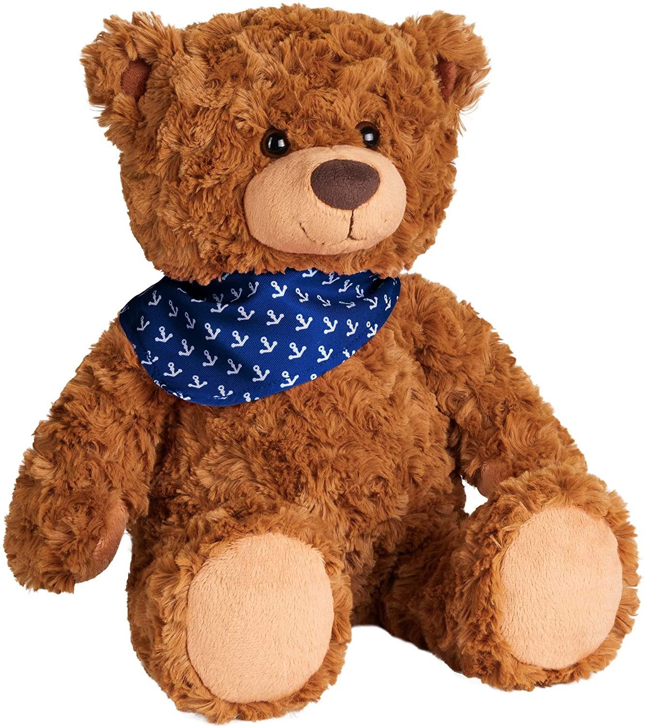 BRUBAKER Kuscheltier Teddy Plüschbär mit Anker Halstuch Blau oder Rot (1-St), 42 cm - Vintage Teddybär Plüschteddy Kuscheltier - Schmusetier mit besonders weichem Fell - Stofftier Bär Braun