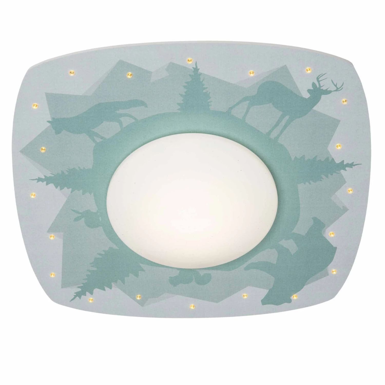 Licht-Erlebnisse Deckenleuchte SANNE, LED, Warmweiß, LED Kinderzimmer Holz 56 cm breit Waldtiere 3000 K Mint Weiß