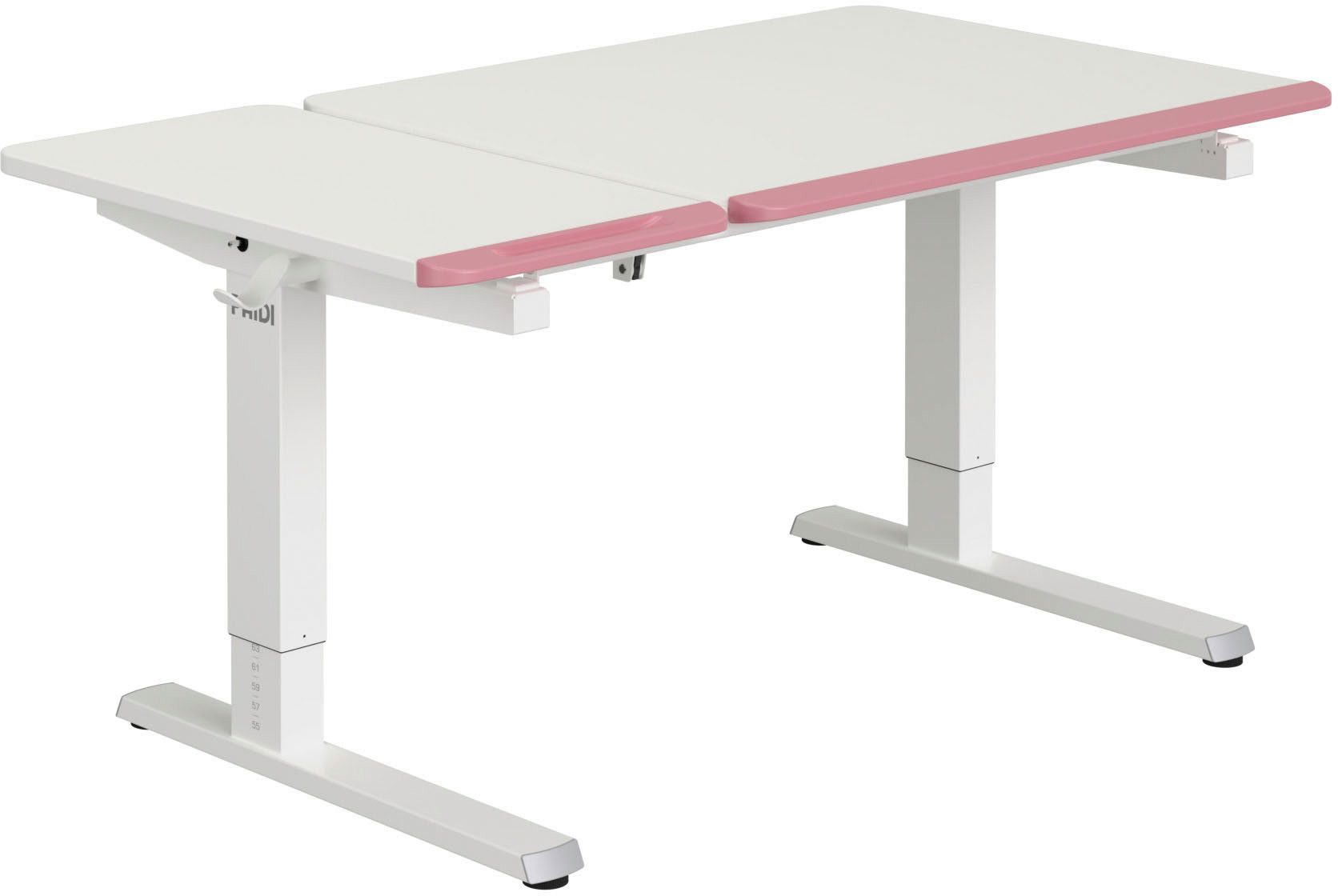 PAIDI Schreibtisch TEENIO GT in verschiedenen Ausführungen, mitwachsend & ergonomisch (B/H/T ca. 130/53-79/75 cm, Kreideweiß), höhenverstellbarer Schülerschreibtisch, Platte bis 14° neigbar