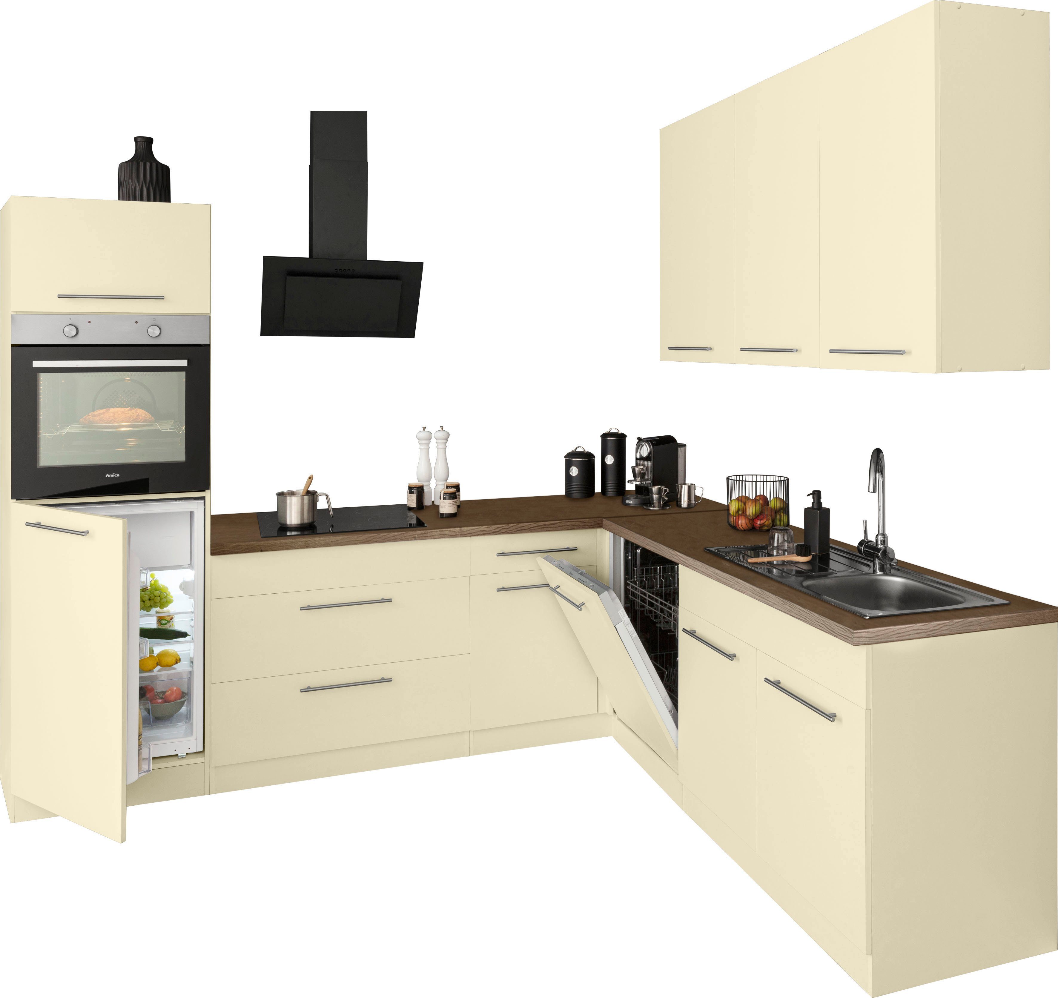 wiho Küchen Winkelküche Unna, mit cm vanille 220 x Stellbreite E-Geräten, Vanille | 260
