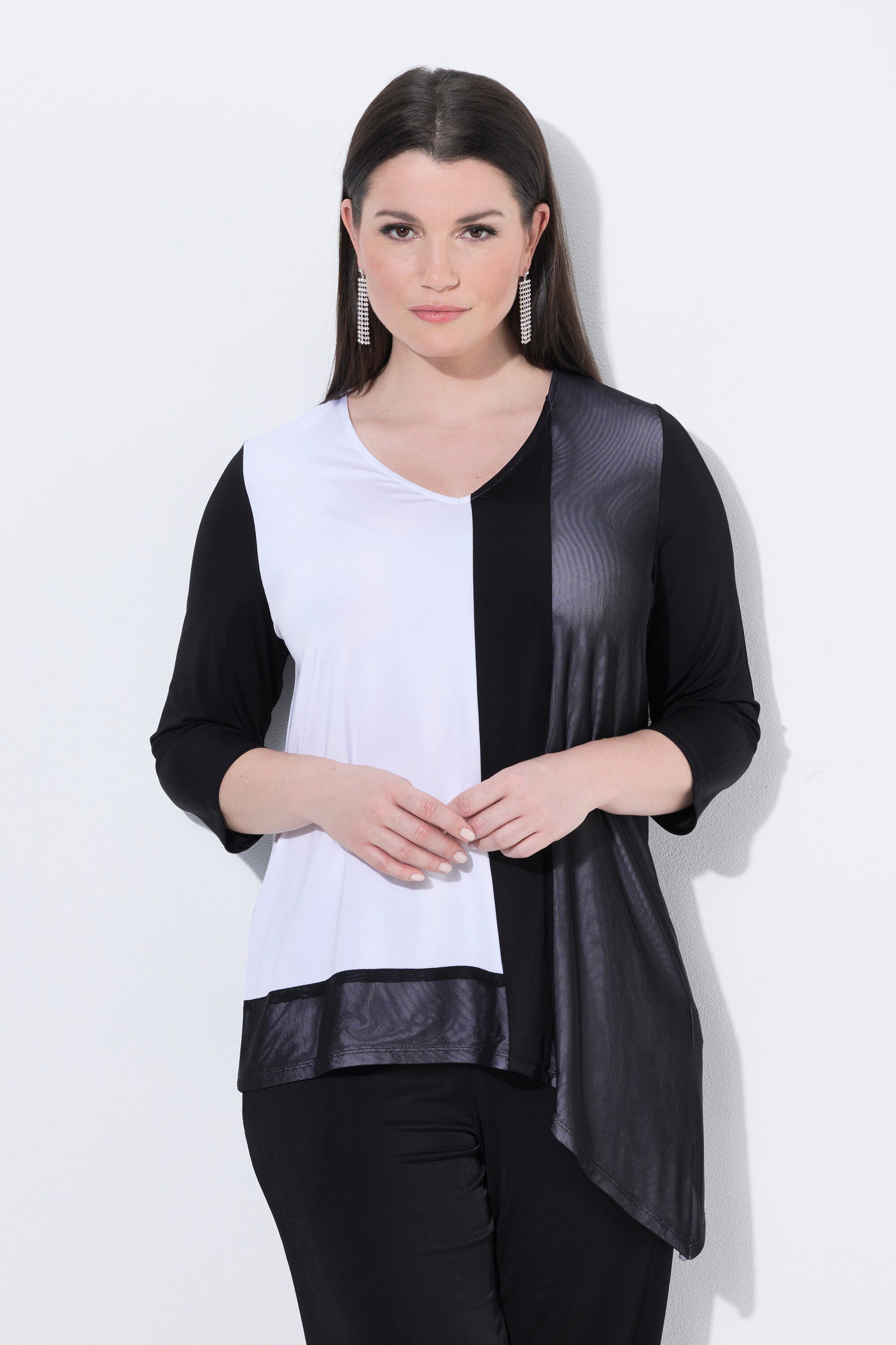 Ulla Popken T-Shirt Slinky-Shirt Zipfelsaum A-Linie V-Ausschnitt