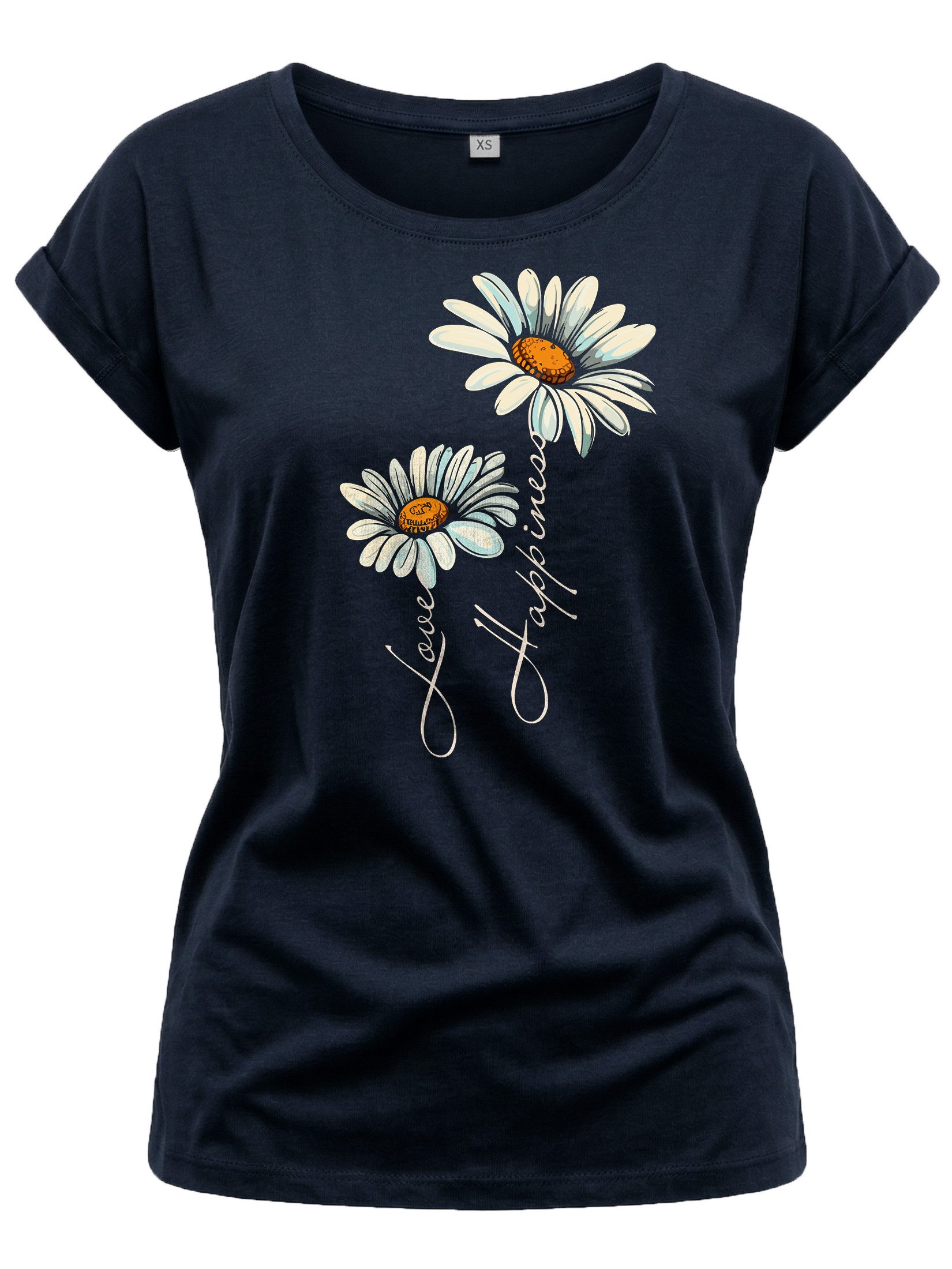 Print-Shirt Damen Kurzarm Top Blumen Gänseblümchen floral Blumenmuster