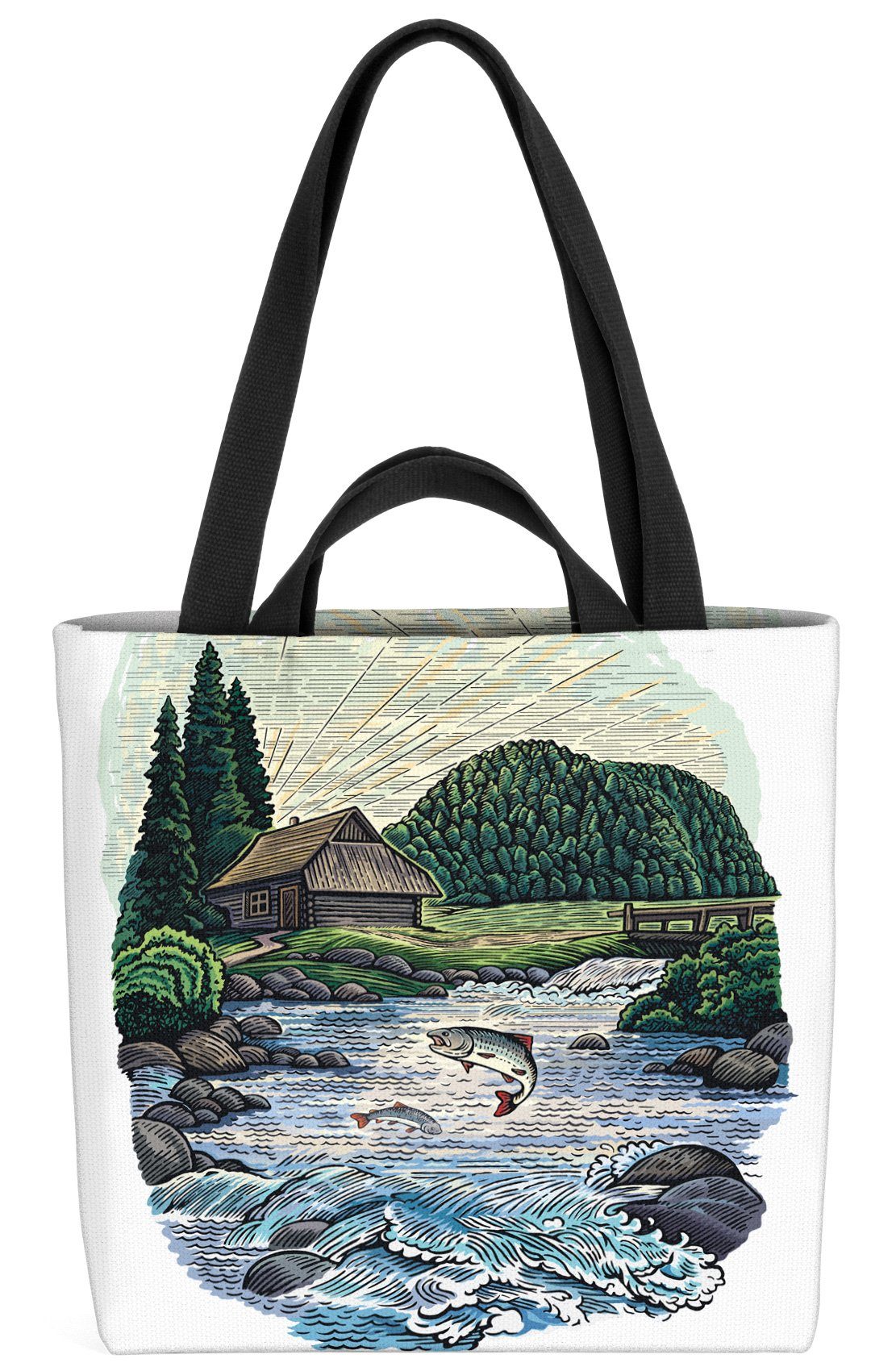 VOID Henkeltasche (1-tlg), Bergsee Landschaft Fische See Teich Berglandschaft Wandern Wald Berg