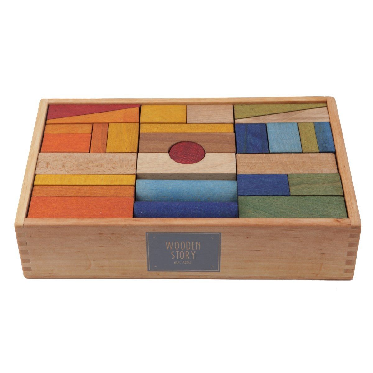 Woodenstory 63 Holzklötze Regenbogen Bienenwachs Holzspielzeug Spielbauklötze
