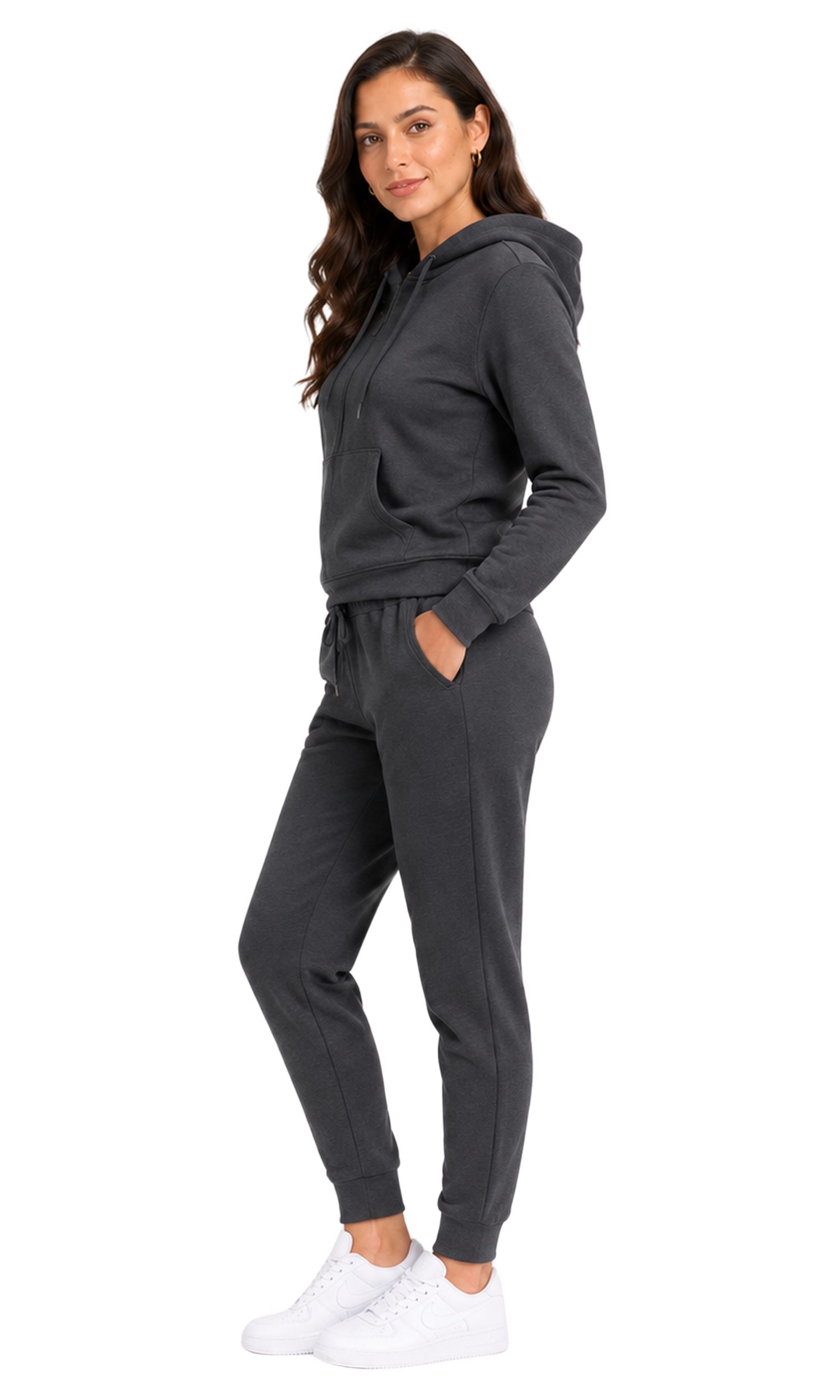 L.gonline Freizeitanzug Damen Jogging-ANZUG X240, Prime, Anthrazit, L (Kapuzenjacke mit Reißverschluss, Hose, 2-tlg), Fitness Freizeit Casual