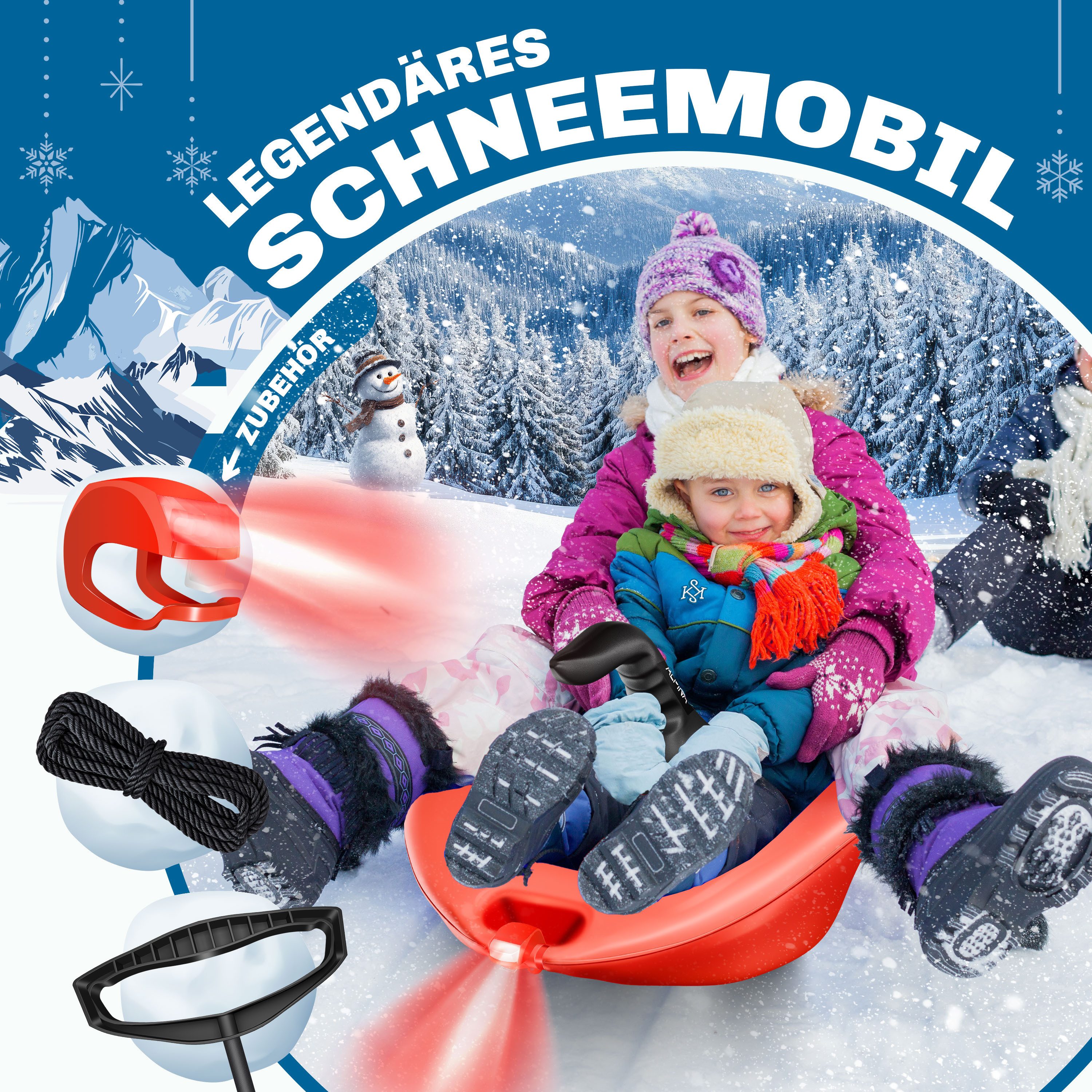 KESSER Bob, Bob Schneebob Alpina Mit LED Licht inkl. Zugseil Schlitten