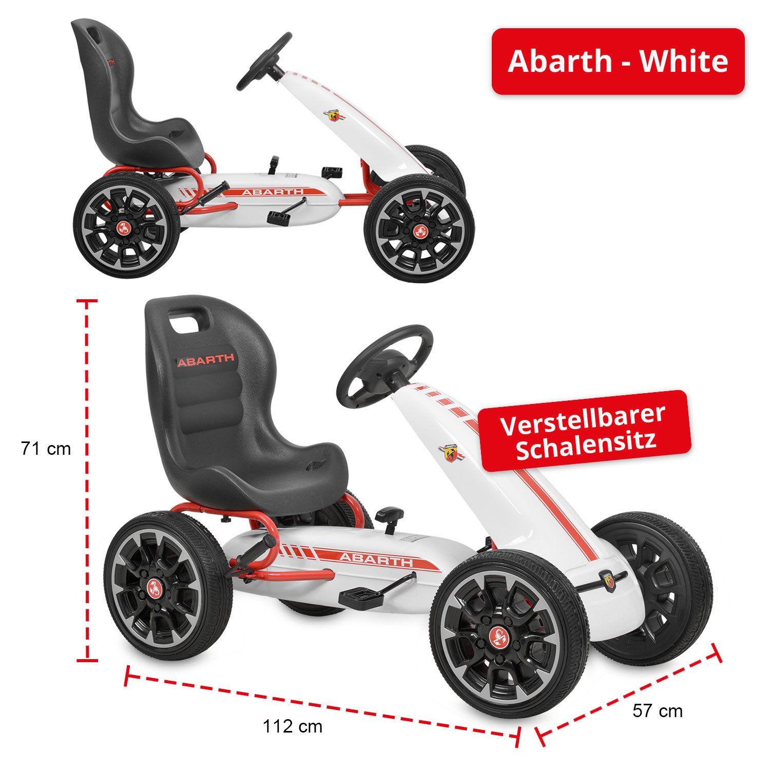 Hecht Go-Kart verstellbarer Schalensitz Handbremshebel bis 25kg, Gummireifen, Vorwärts- & Rückwärtsfahren, Kettenantrieb