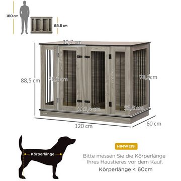 PawHut Hundehütte Haustierkäfig mit herausnehmbarem Trennwand innen Dunkelwalnuss+Eiche, 120B x 60T x 88.5H cm