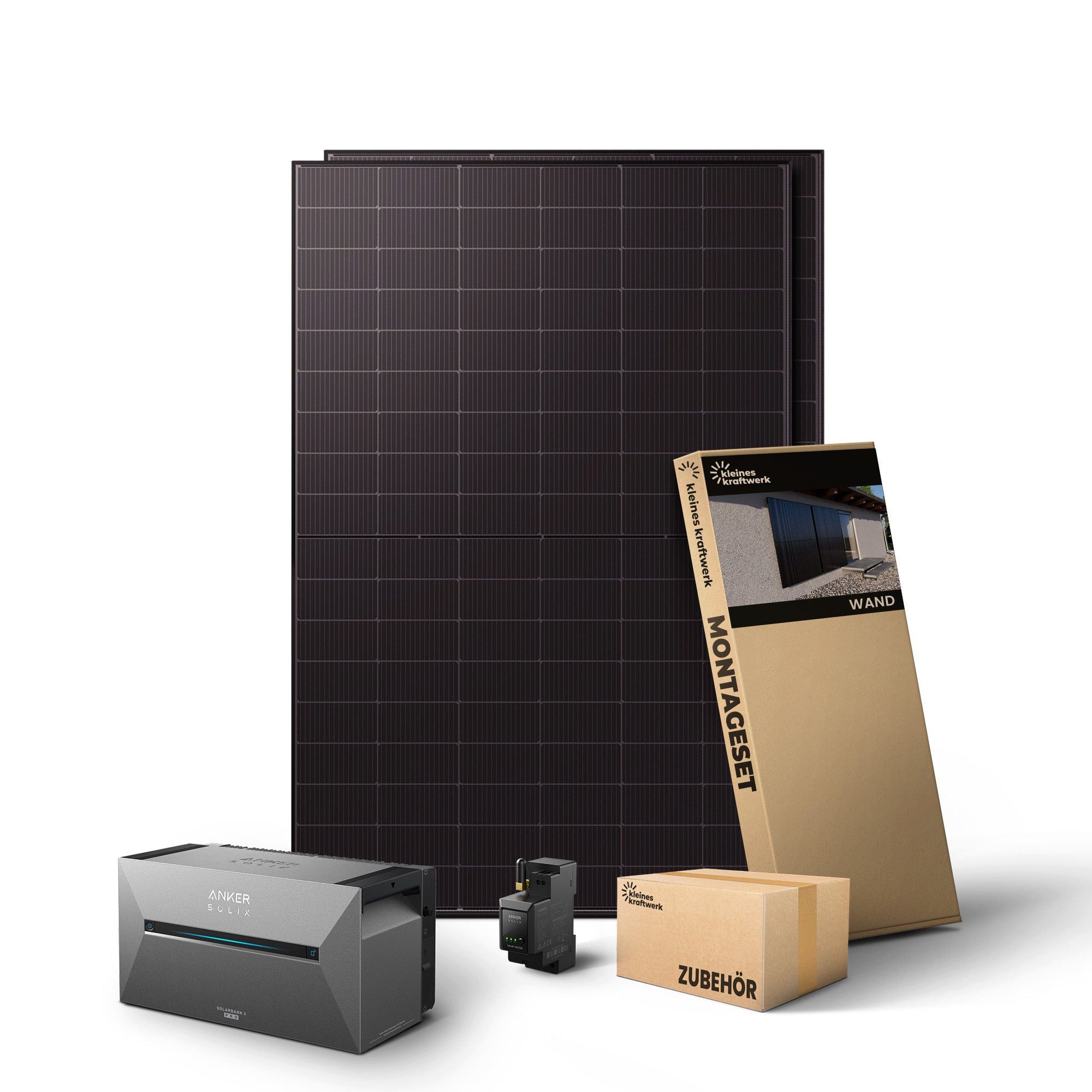 Kleines Kraftwerk Balkonkraftwerk, 1000 W, Monokristallin, (Wand, Solaranlage Komplettset mit Speicher), 2 x 500W, Anker Solarbank 3 Pro, Wechselrichter