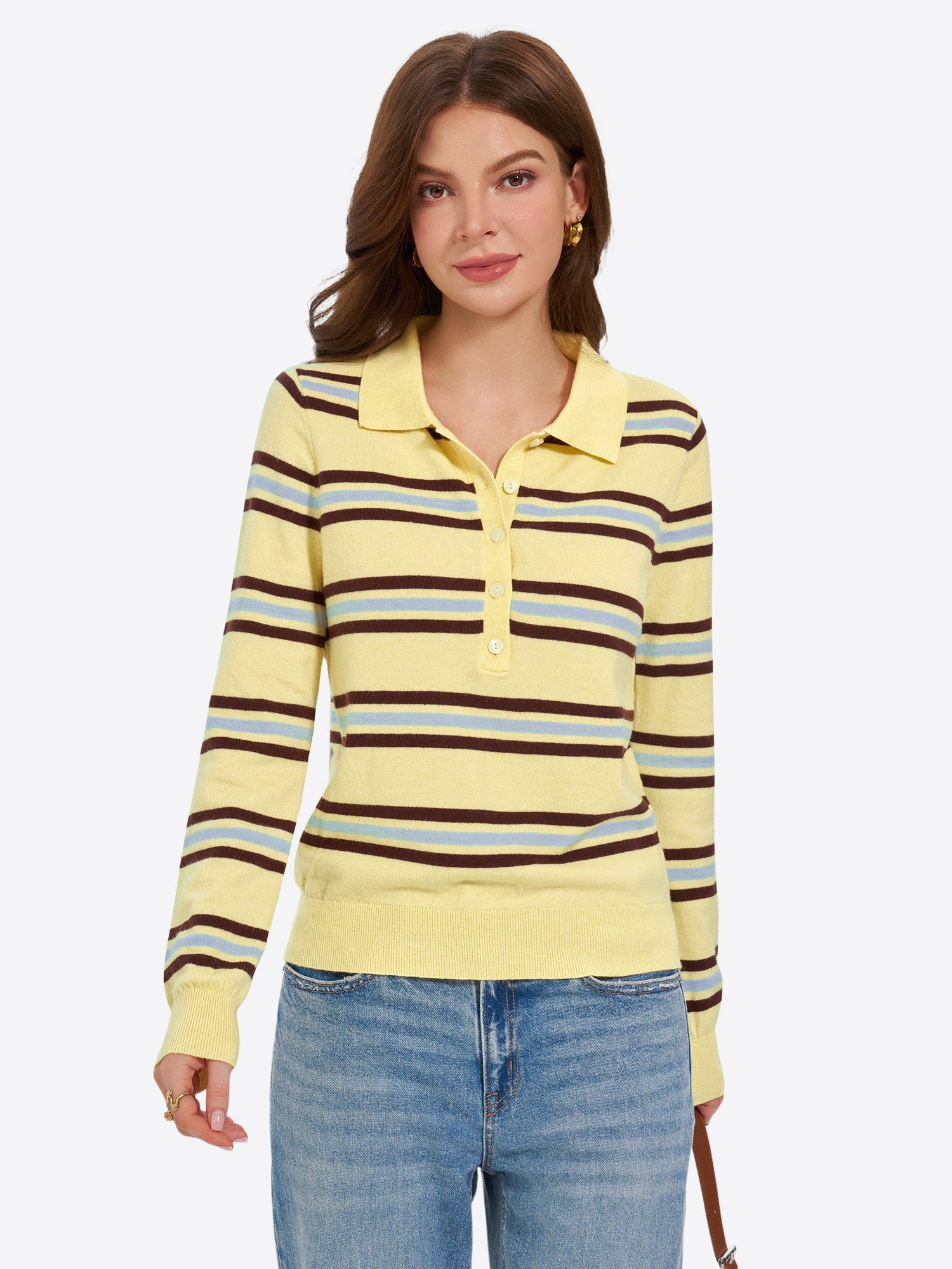 Imily Bela Strickpullover Damen Gestreifter-Pullover (Packung, 1-tlg., 1per-Pack) mit Polokragen