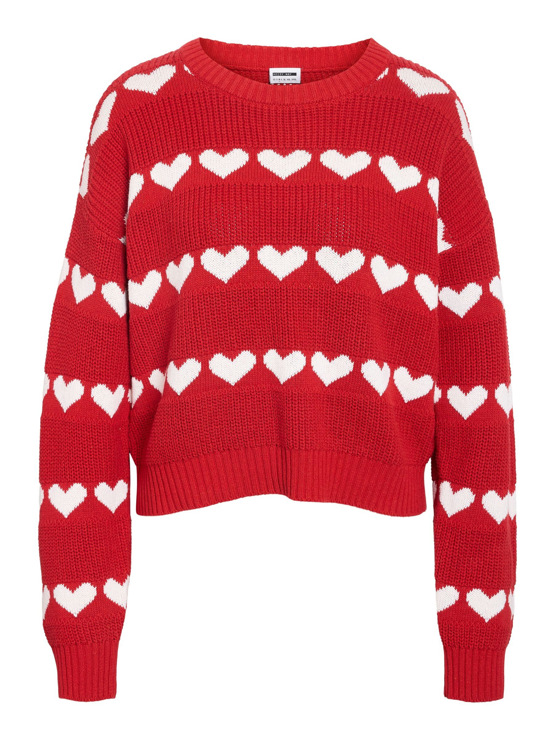 Noisy may Strickpullover Romantisches Design mit Herzmuster (1-tlg) NMBLITZEN L/S O-NECK KNIT FWD