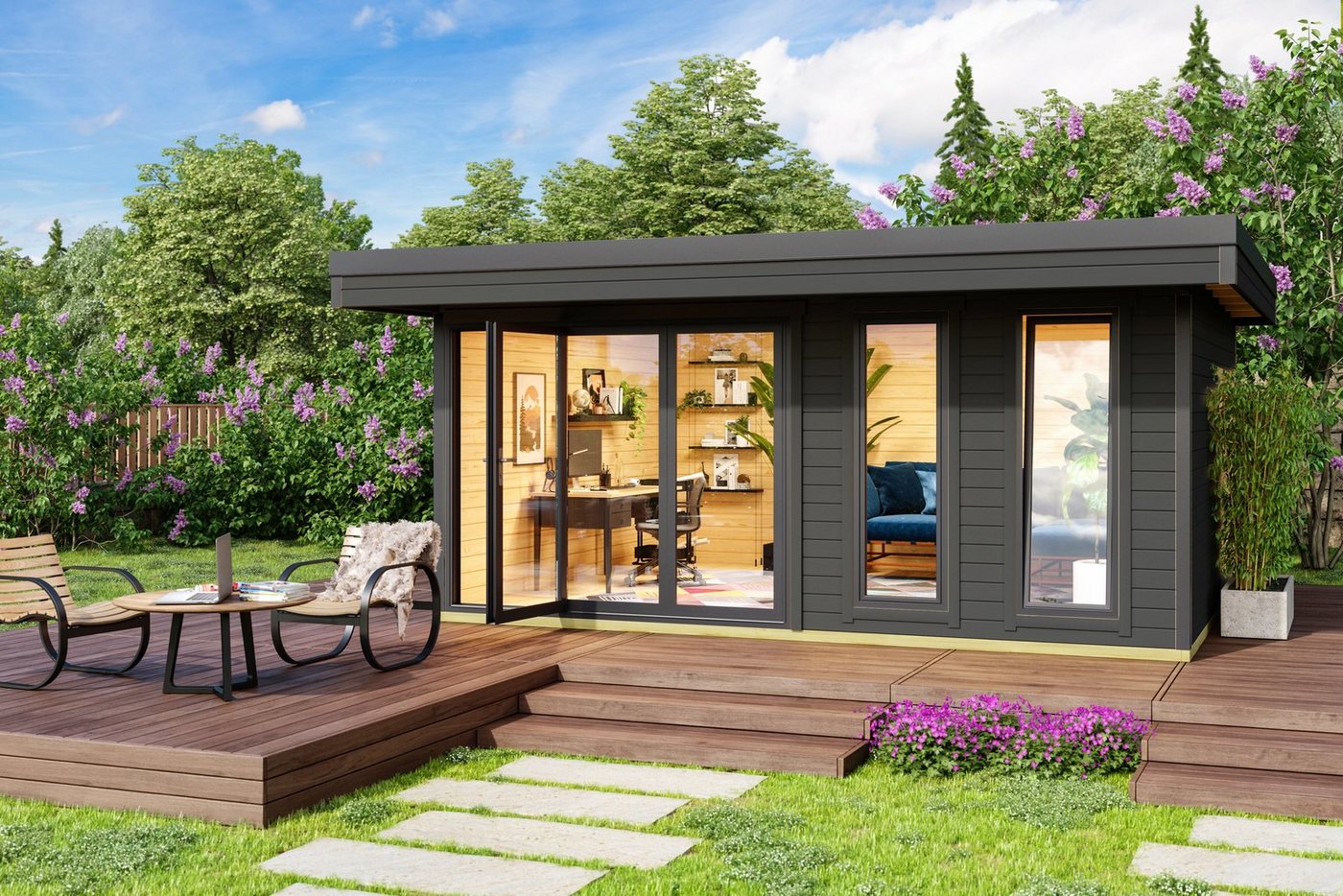 Thumbnail - LASITA MAJA Gartenhaus DOMEO 8 CARBONGRAU/ANTHRAZIT, BxT: 560x489,2 cm, (Set), Fundamentmass 5000 x 4000, Carbongrau