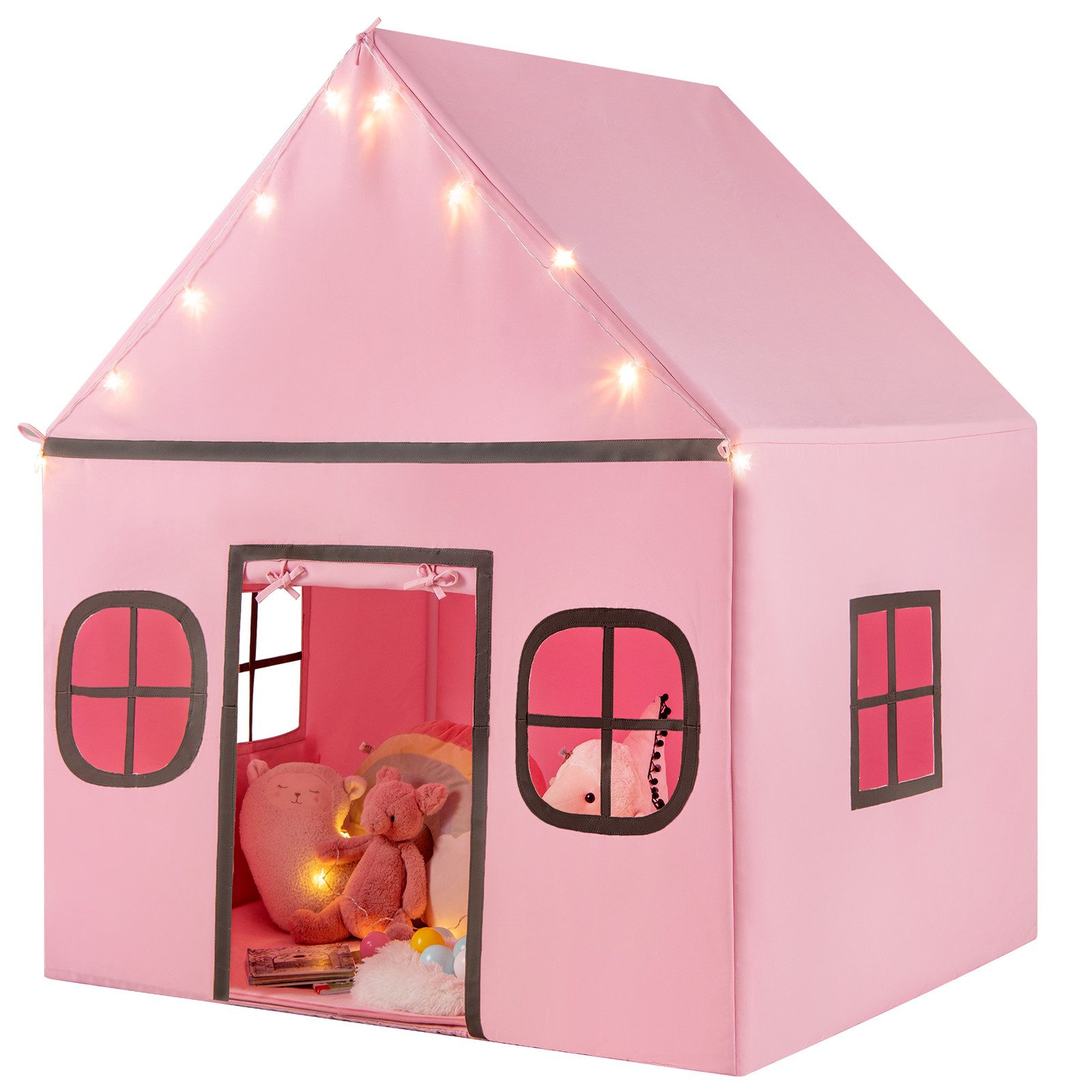 COSTWAY Spielzelt Kinderzimmer, Kinderzelt mit Türvorhang & Sternlichter