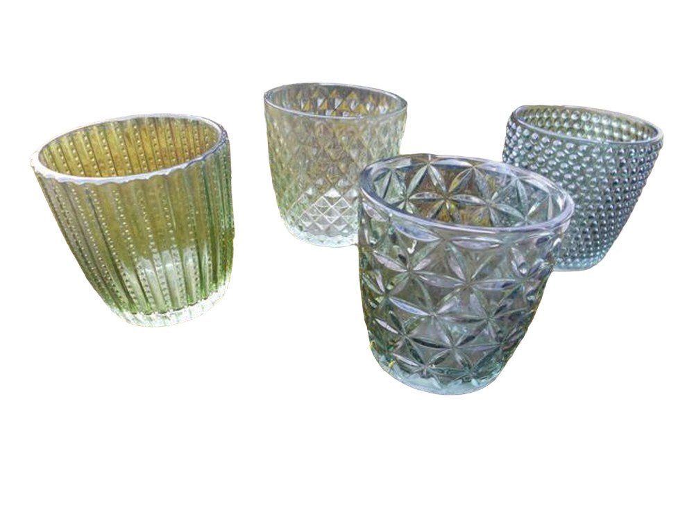 Deko-Impression Teelichthalter Windlichtgläser 4er-Set Teelichthalter Windlicht Glas grün verziert (4 St)