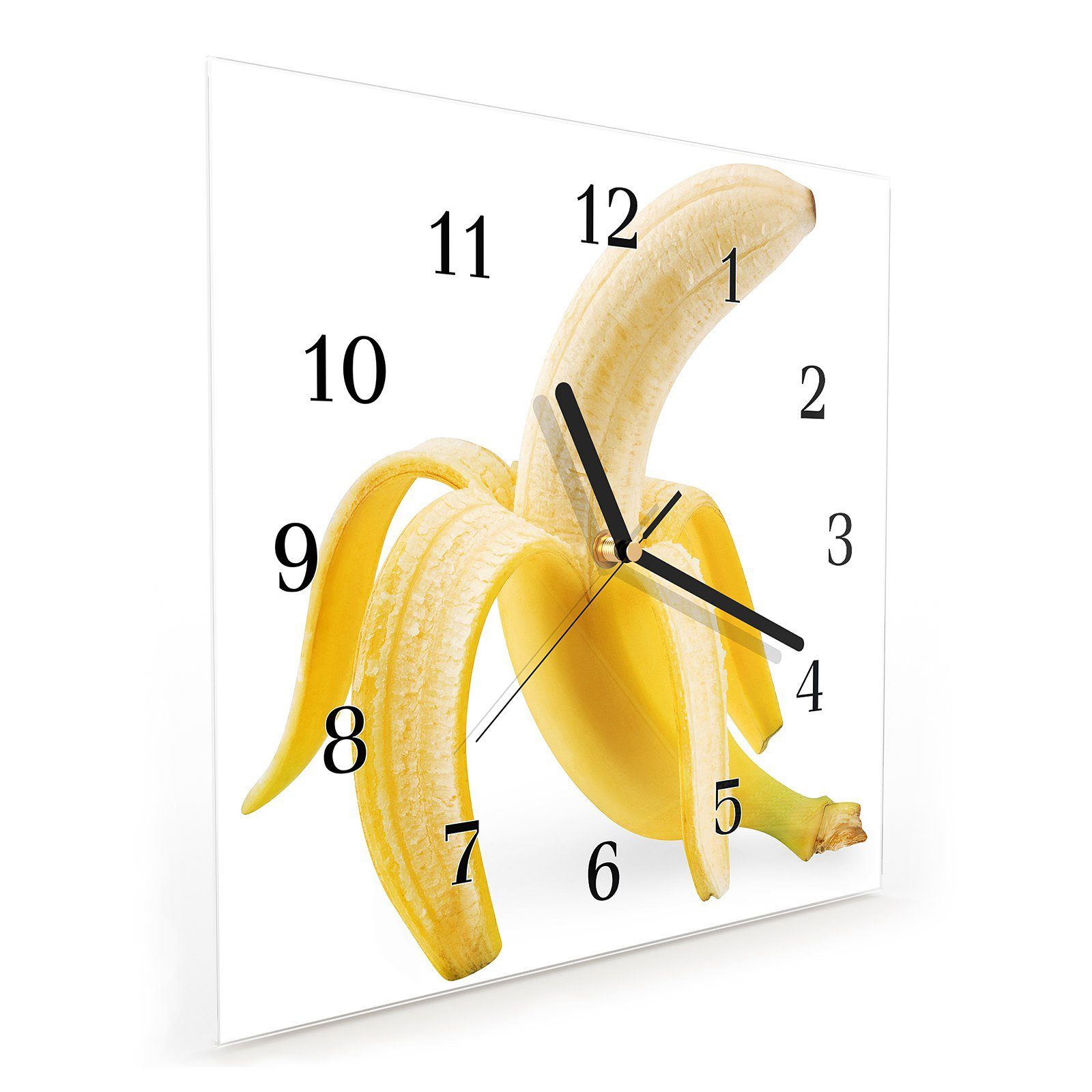 Banane Wanduhr cm Glasuhr 30 geschält Motiv 30 Wanduhr Größe mit Primedeco x Wandkunst