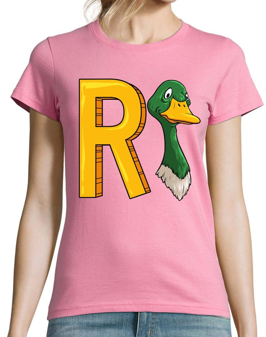 Damen Rente T-Shirt Aufdruck Youth Print lustigem Designz Spruch Rosa mit T-Shirt Rentner Ente