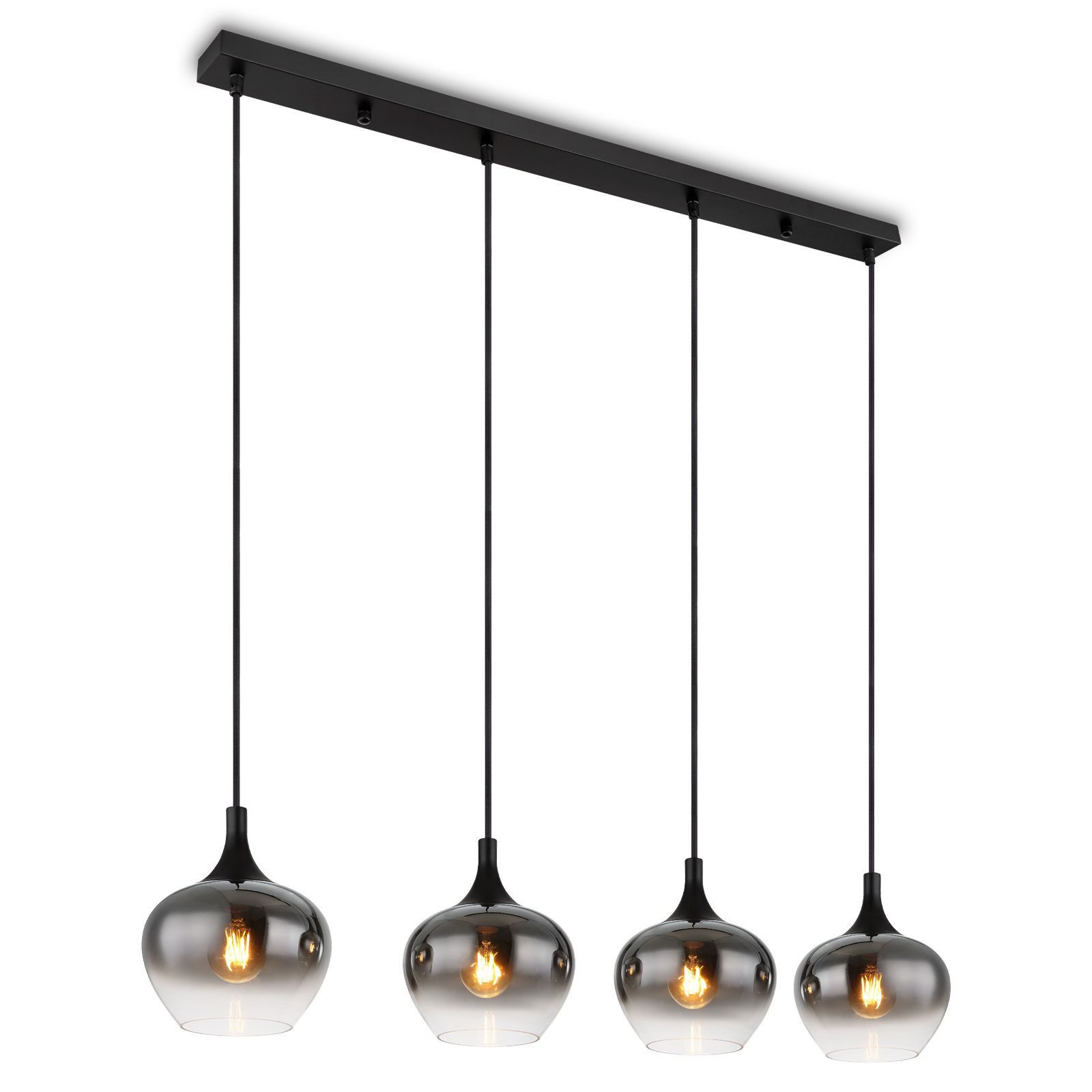 bmf-versand Hängeleuchte Hängelampe Esszimmer Hängeleuchte Esstisch 4-flammig Rauchglas schwarz, Glas Lampenschirm, ohne Leuchtmittel, Esszimmerlampe