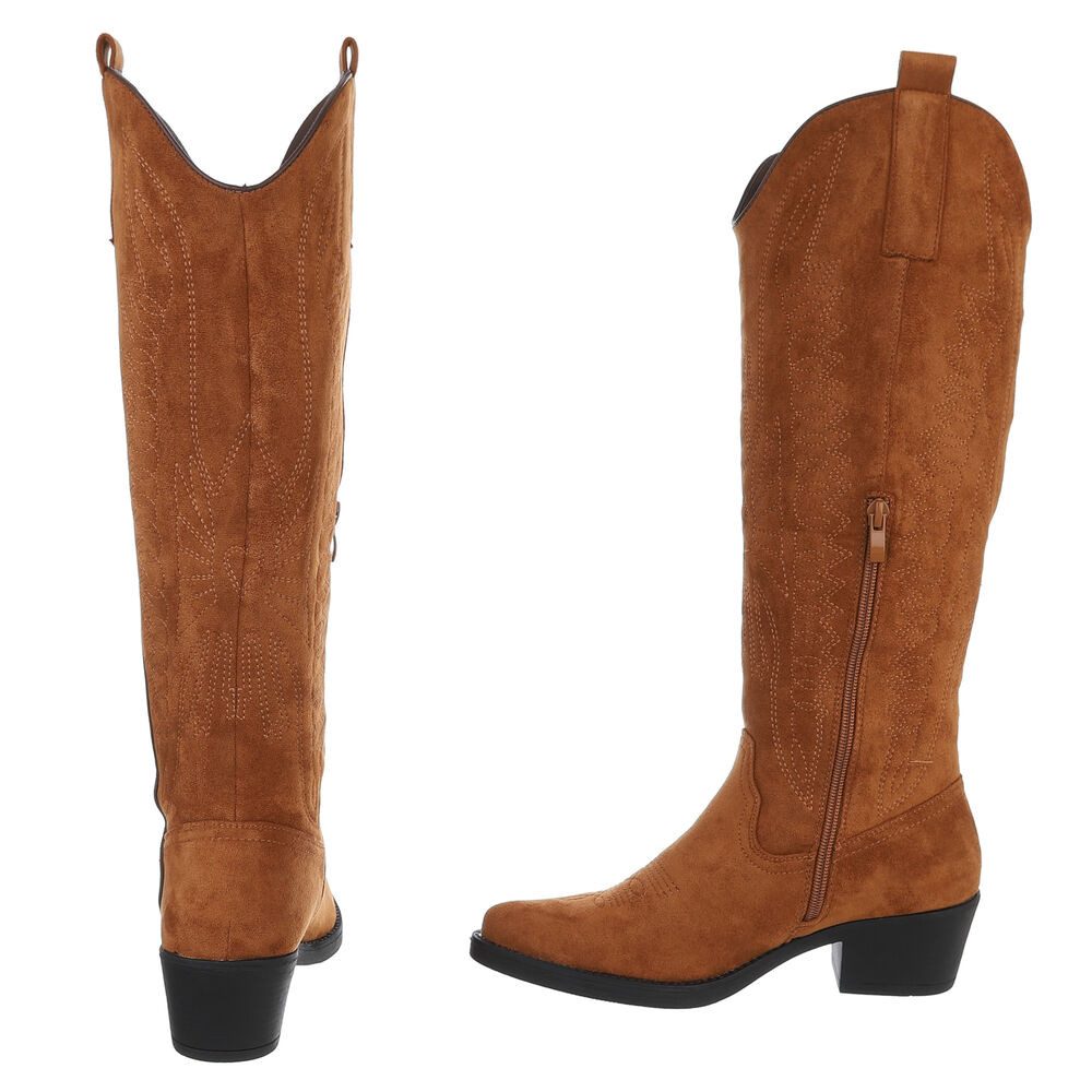 Ital-Design Elegante Damen-Stiefel mit Absatz für Alltag und Freizeit Westernstiefel (65728413) Blockabsatz Stiefel in Camel