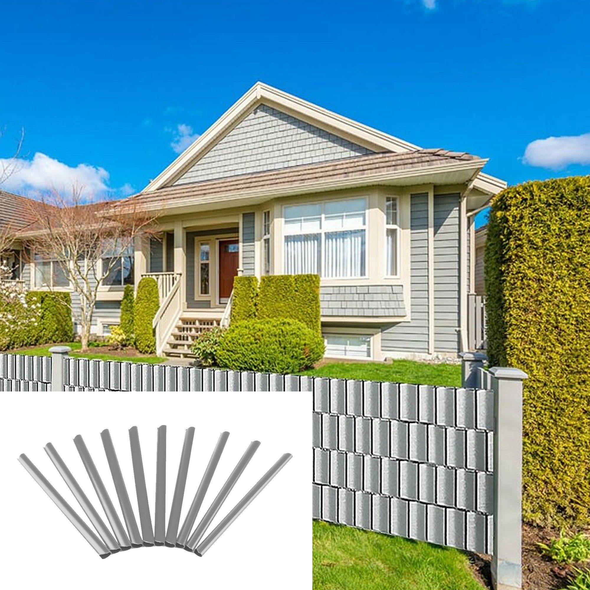 Melko Sichtschutzstreifen Doppelstabmatten Set Klemmschienen Befestigung PVC Sichtschutz, (Set, 10er Set), Witterungsbeständig