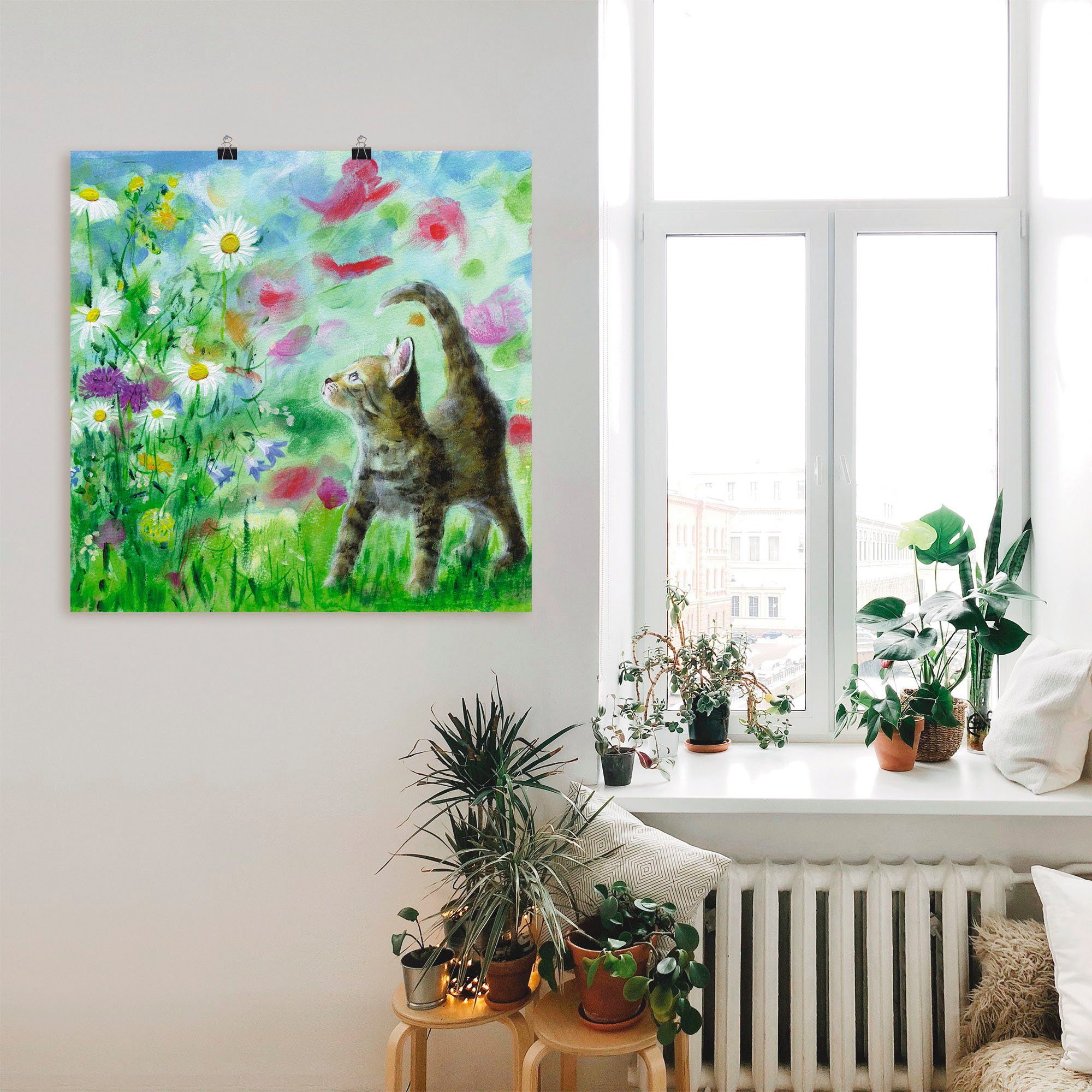 Artland Wandbild Sommerwiese mit Kätzchen, Haustiere (1 St), als Leinwandbild, Poster in verschied. Größen