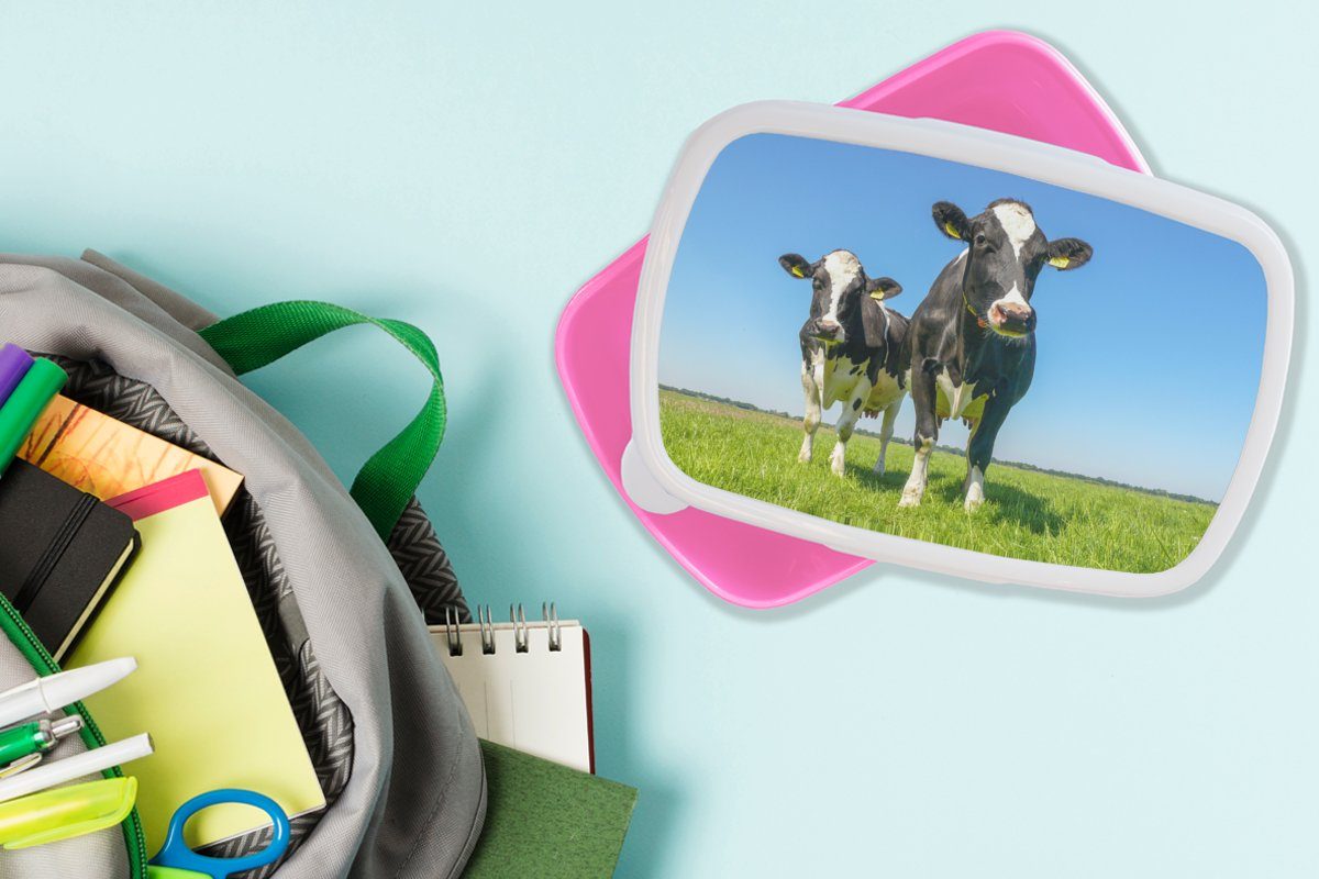 (2-tlg), Brotbox Lunchbox rosa Tiere Kunststoff, MuchoWow Mädchen, - Kunststoff Weide - Snackbox, Kinder, für Brotdose - Kühe Erwachsene, Bauernhof,
