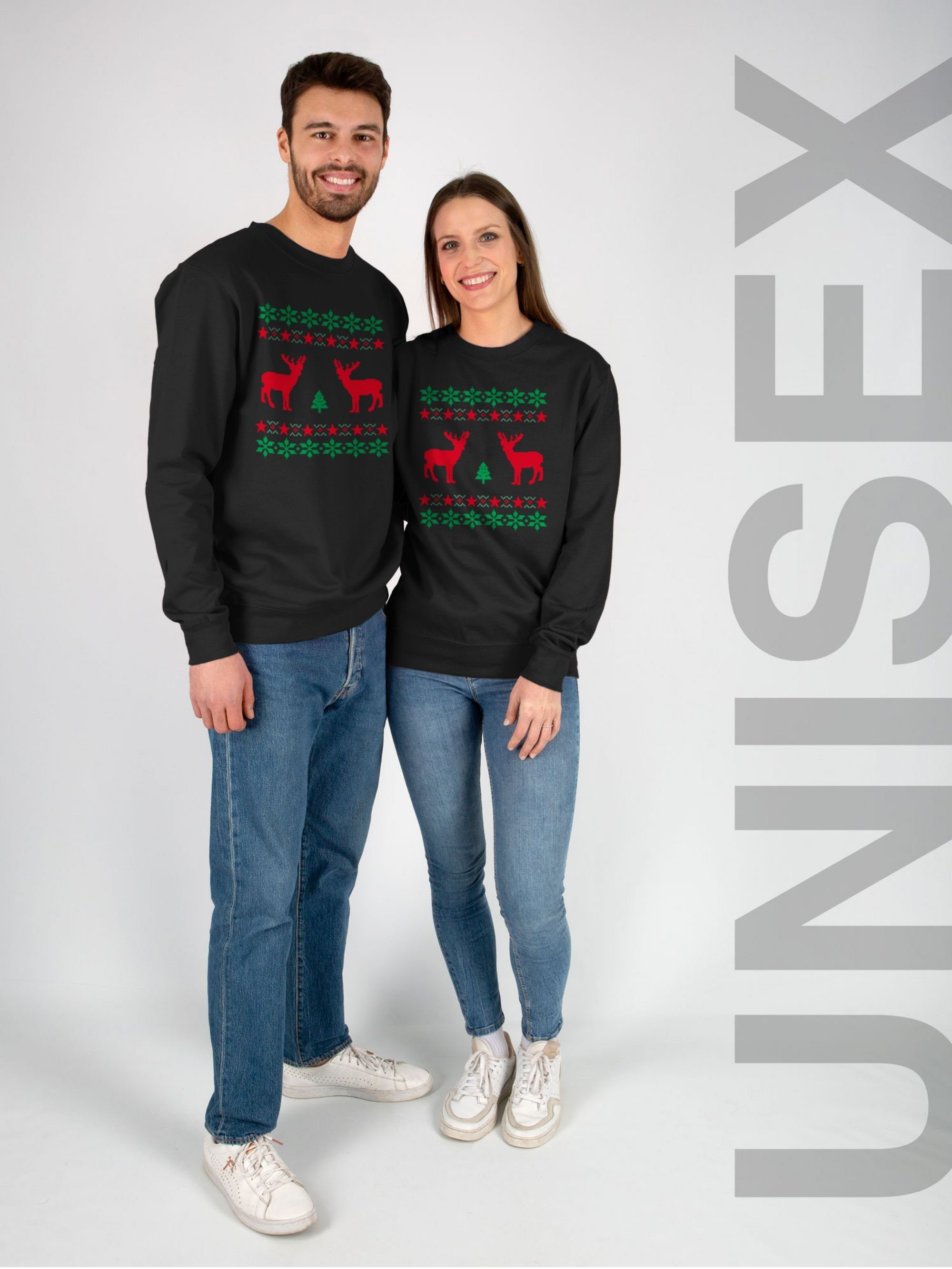 Sweatshirt Rentier Weihnachten Pixel Schwarz 1 Shirtracer (1-tlg) Norweger Weihachten Kleidung