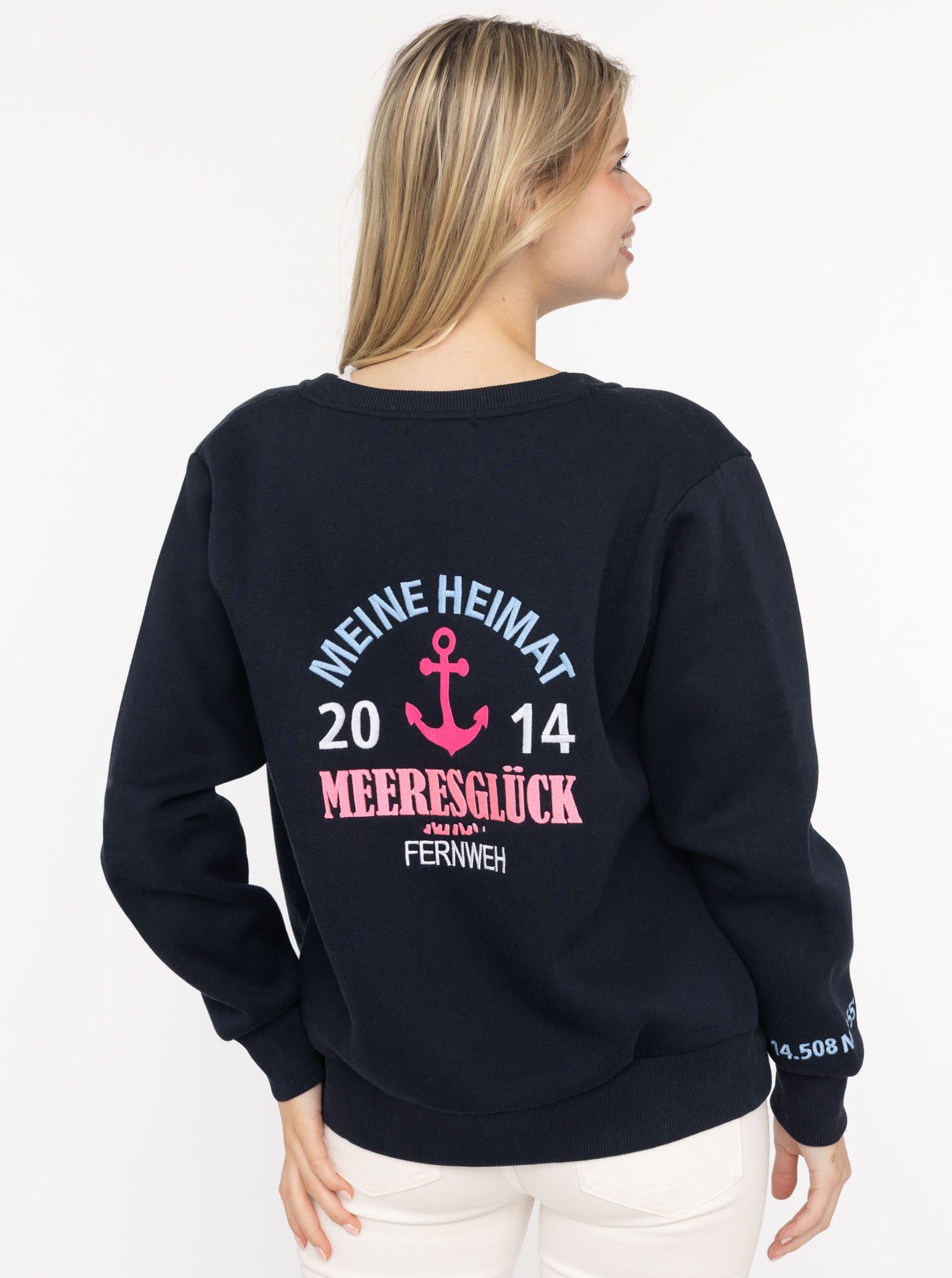 Zwillingsherz Sweatjacke "Meine Heimat" maritime Stickerei, Reißverschluss, Rippbündchen, Taschen