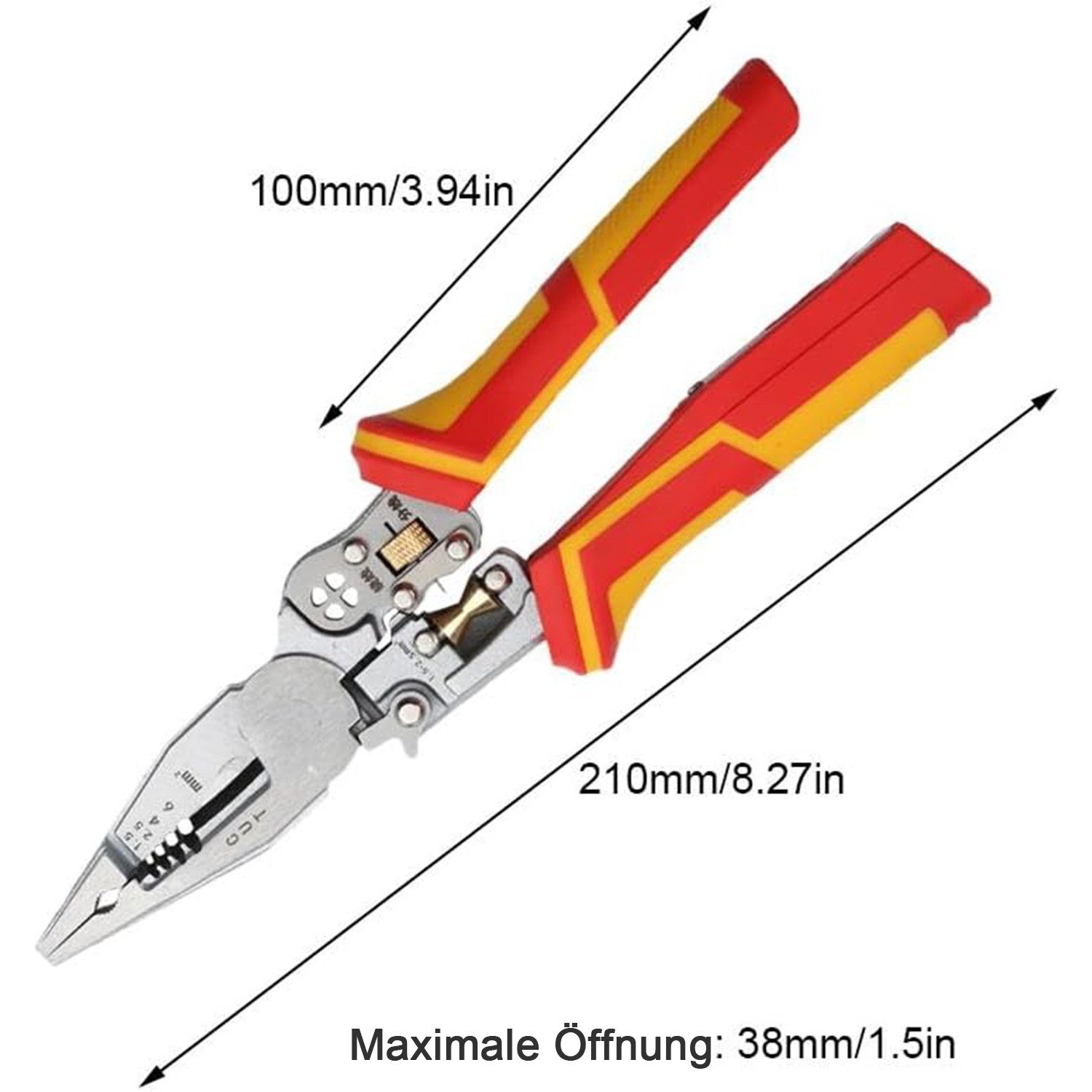 AIMAX Abisolierzange Generisch Abisolierzange mit Strommessfunktion 9 in 1 Zange Elektriker, Multifunktionszange für Elektriker, Multifunktionale Abisolierzange 1-tlg., Kabelschere zum Abisolieren, Crimpen, Schneiden, Ziehen, Wickeln, Spannungsprüfer Zange, Spalten
